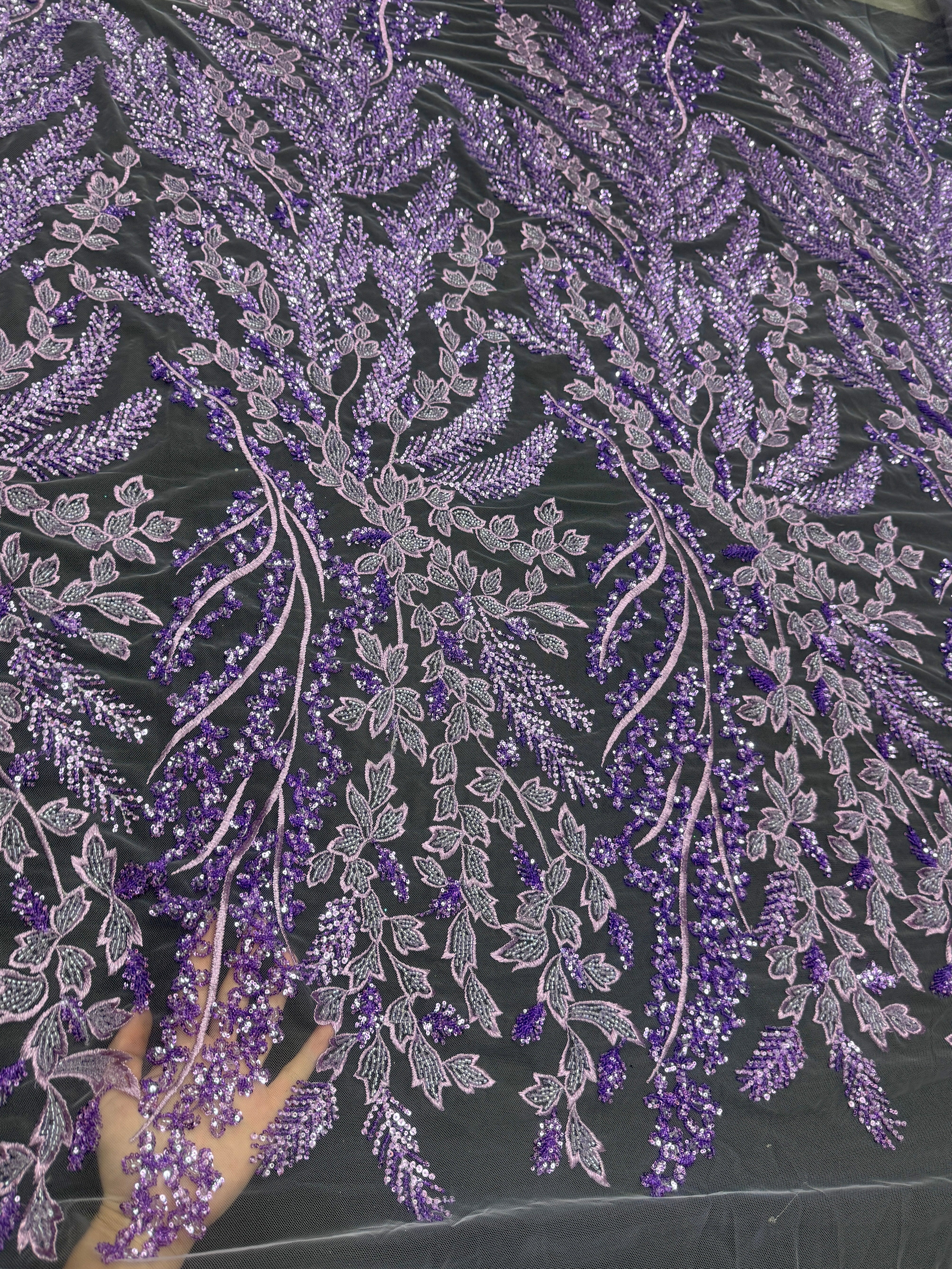 Lavender Leaves Beaded Embroidered Lace - Image 7