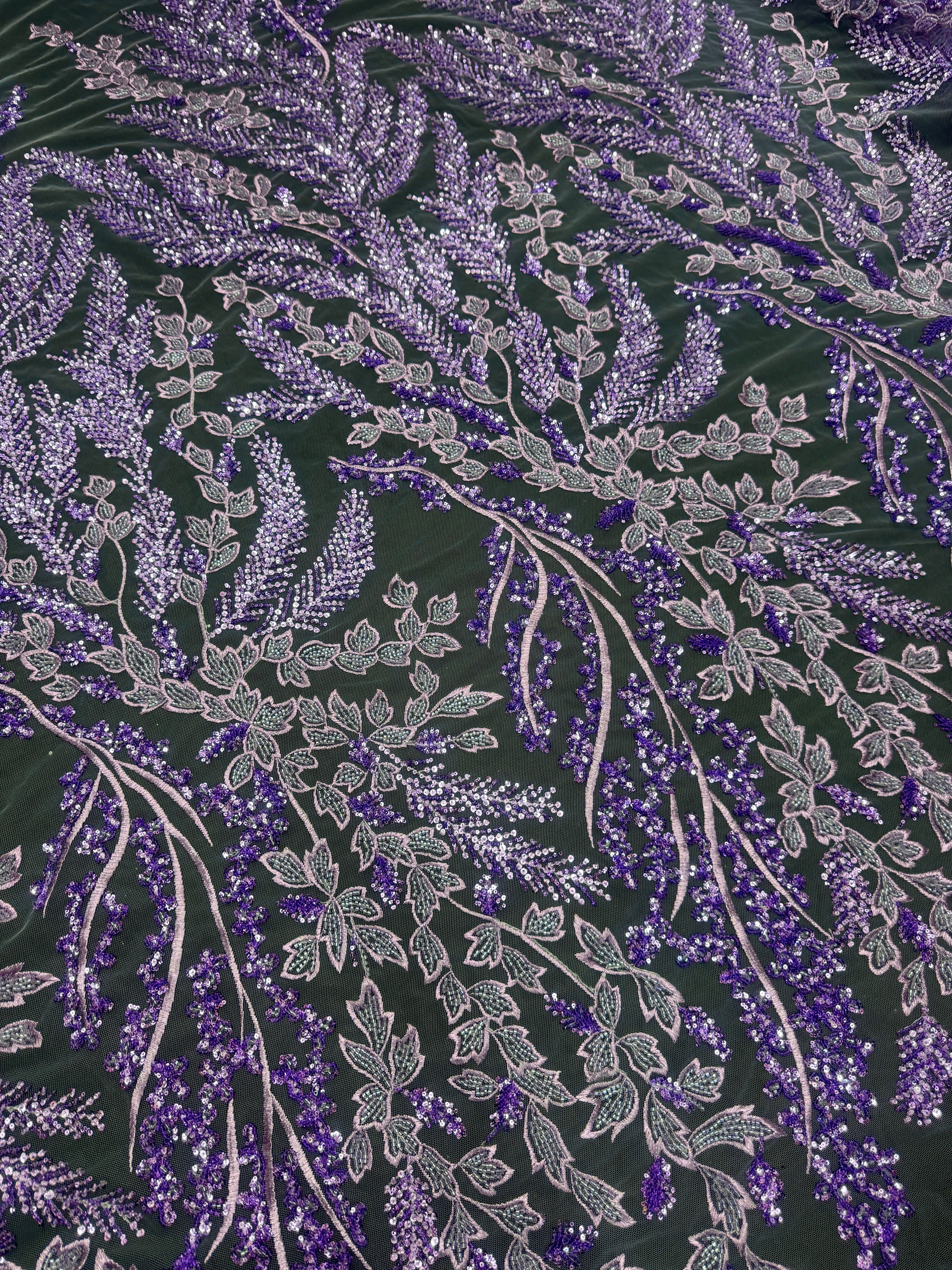 Lavender Leaves Beaded Embroidered Lace - Image 8
