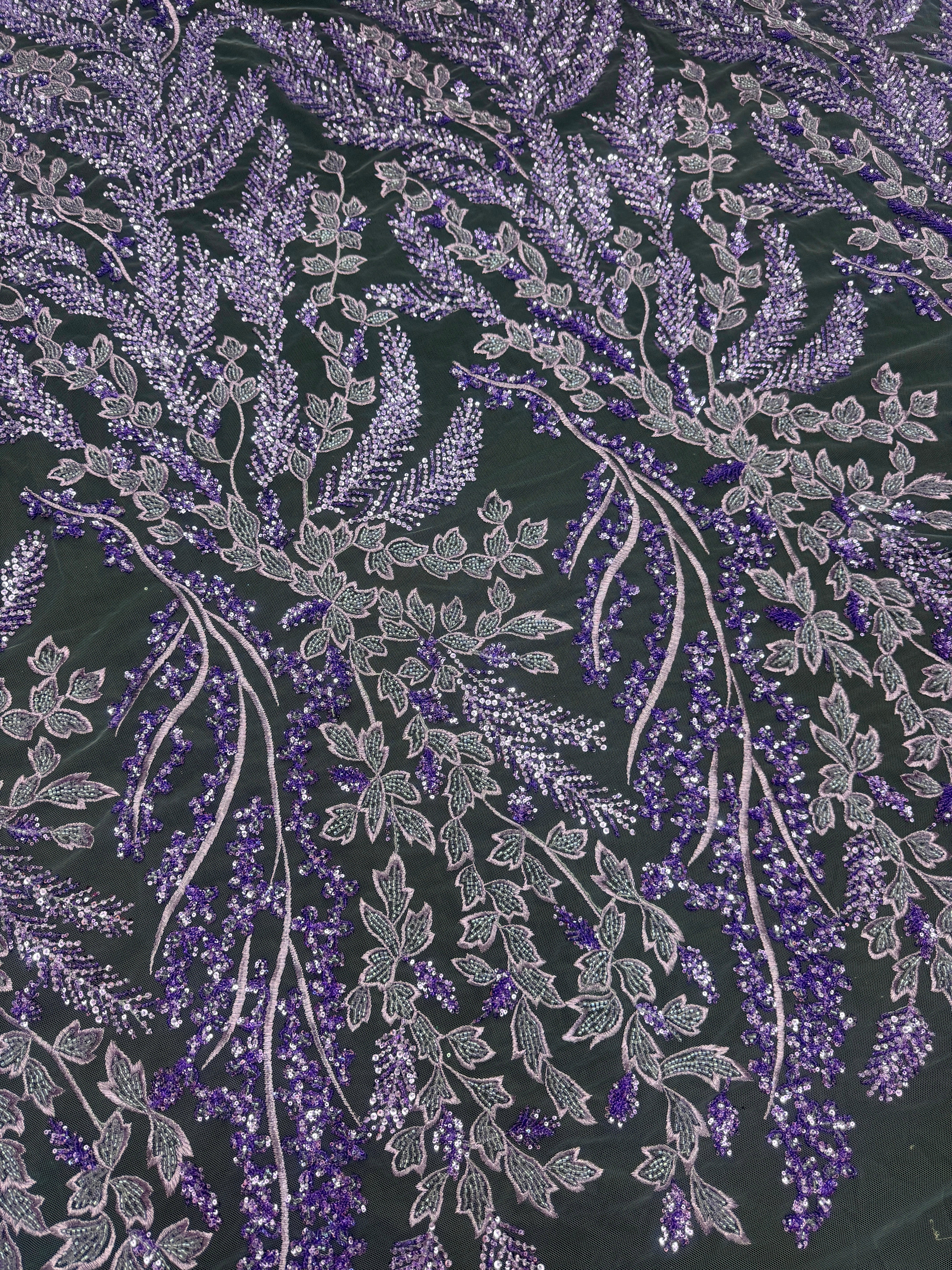 Lavender Leaves Beaded Embroidered Lace - Image 9