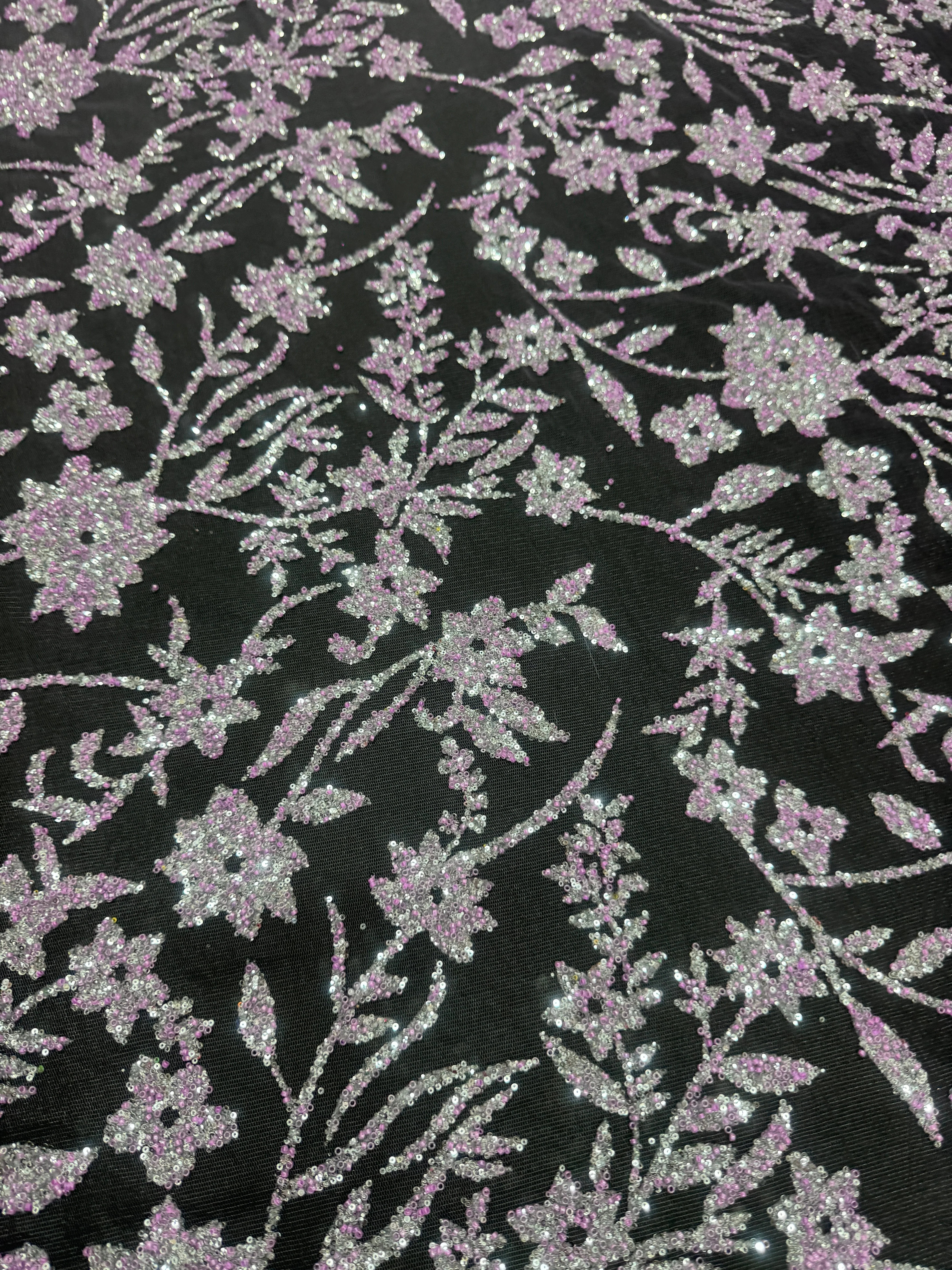 Lavender Silver Floral Beaded Lace - Image 2