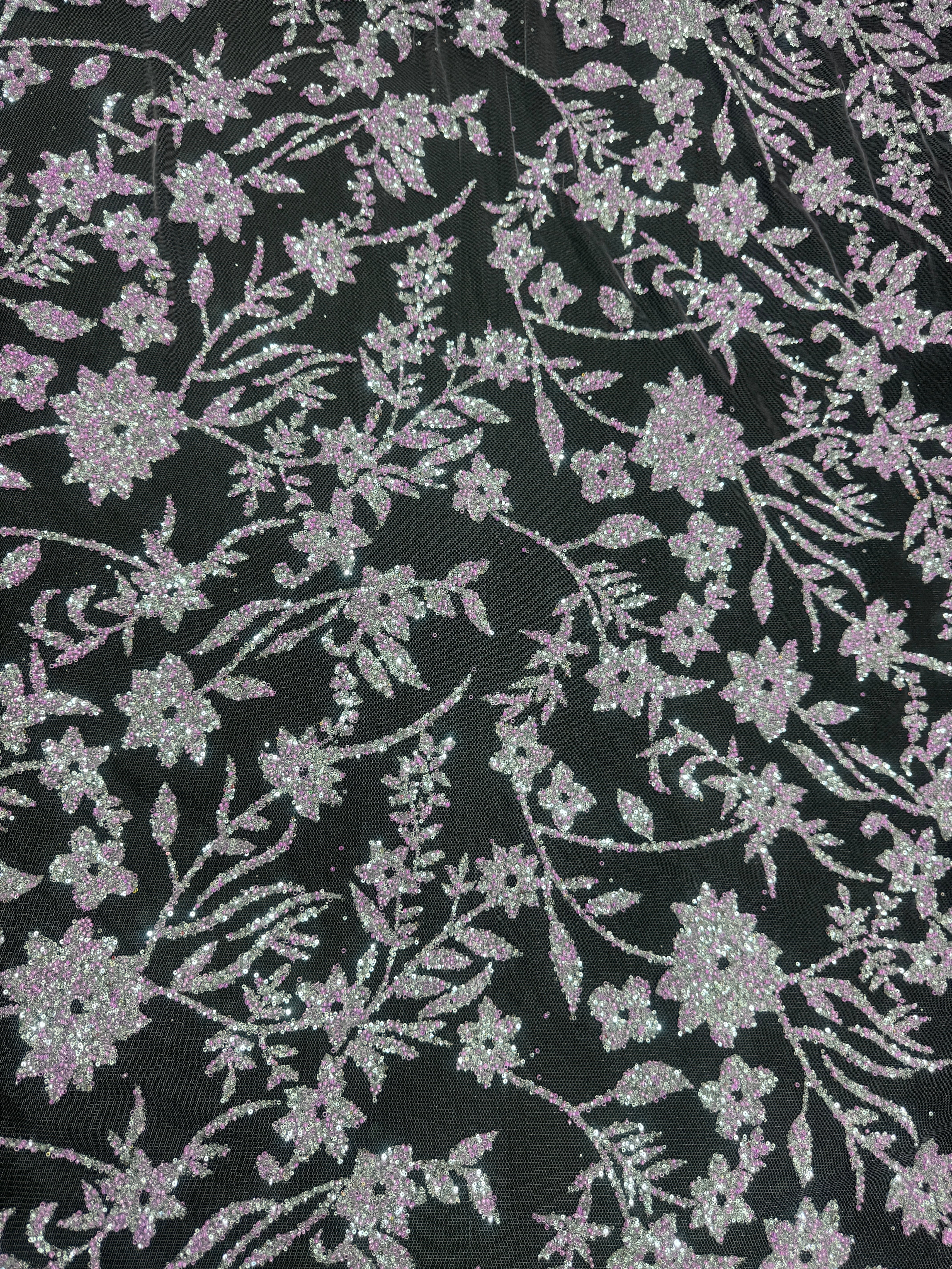 Lavender Silver Floral Beaded Lace - Image 4