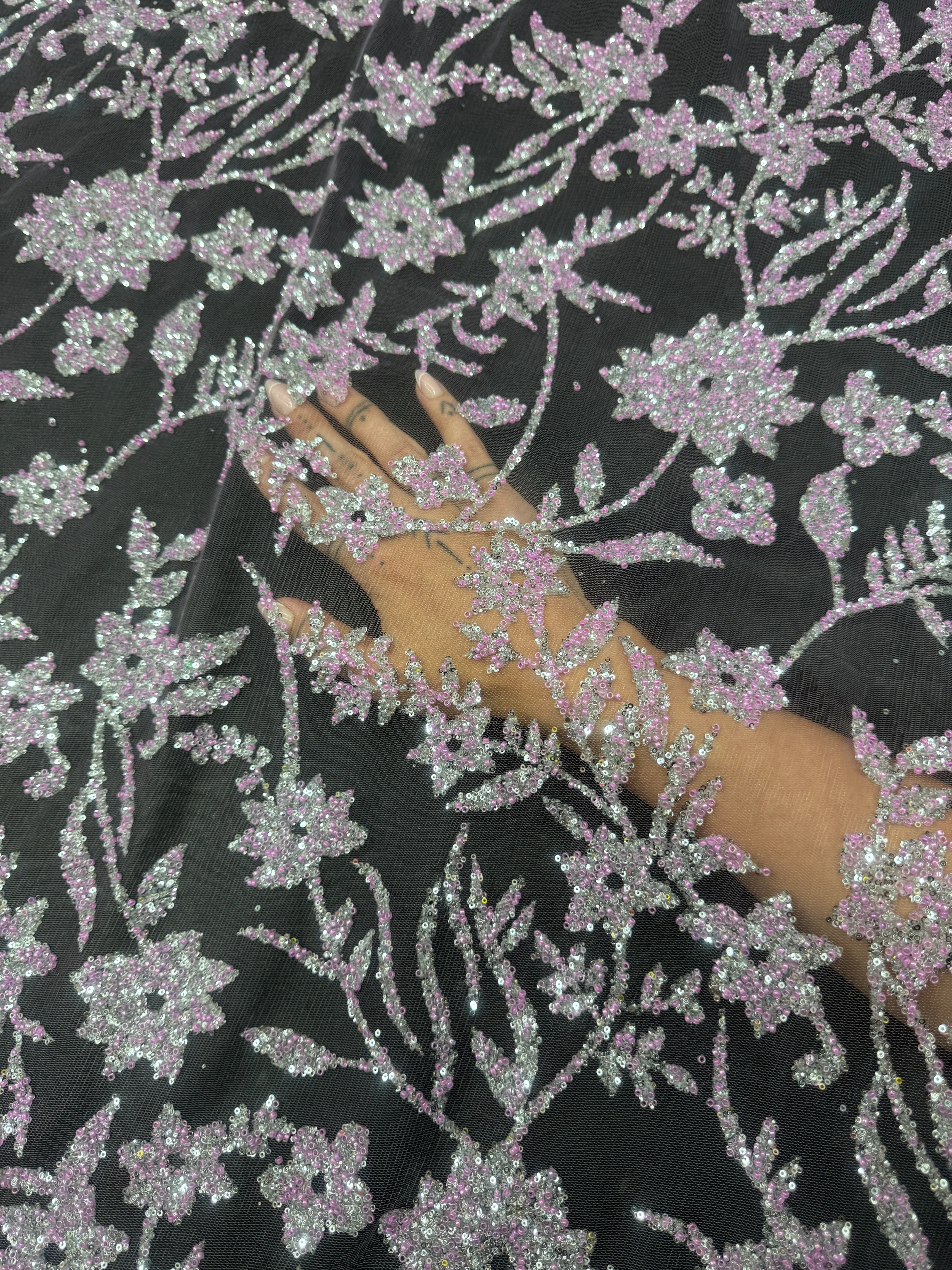 Lavender Silver Floral Beaded Lace - Image 5