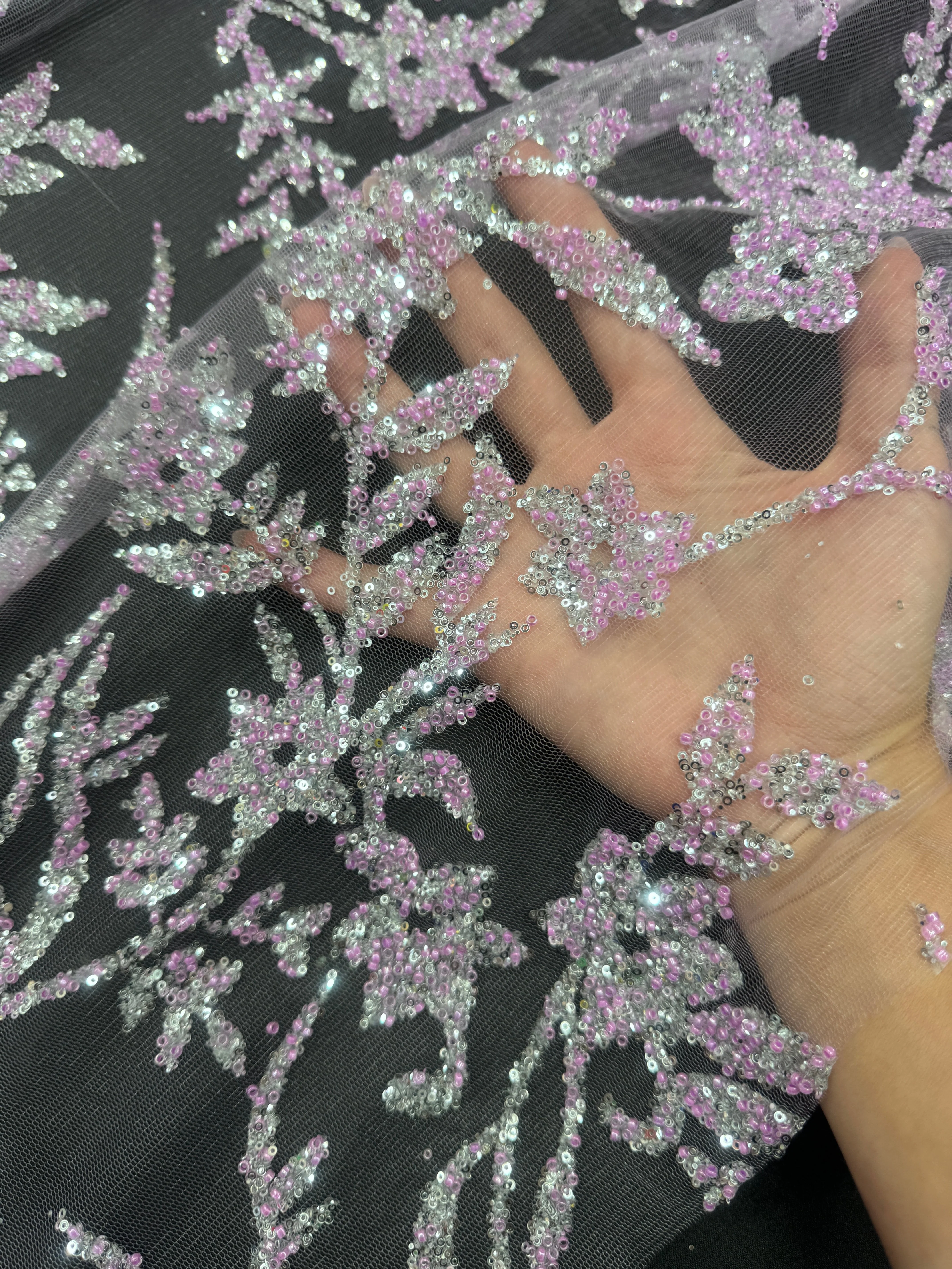 Lavender Silver Floral Beaded Lace - Image 6