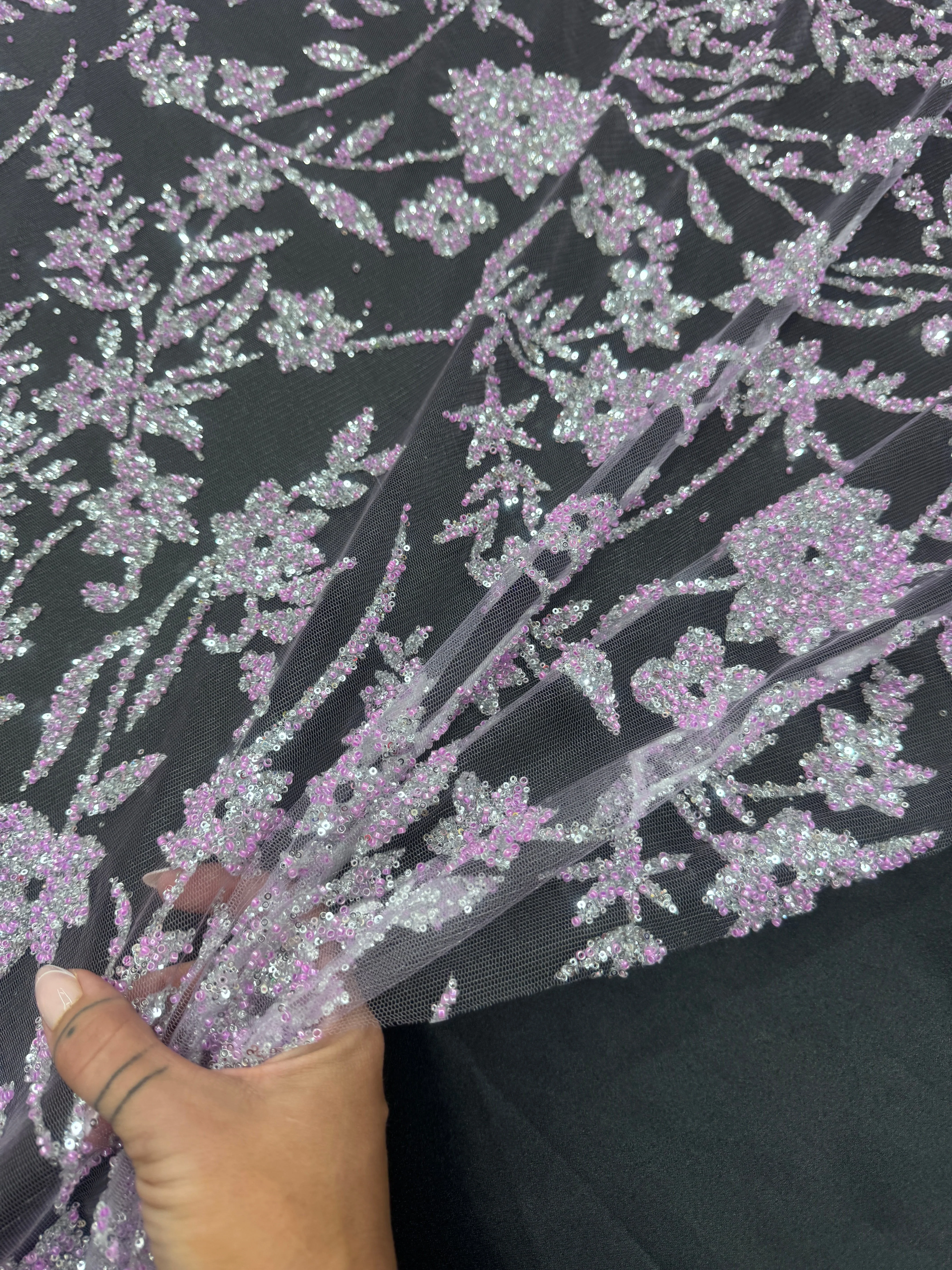 Lavender Silver Floral Beaded Lace - Image 7