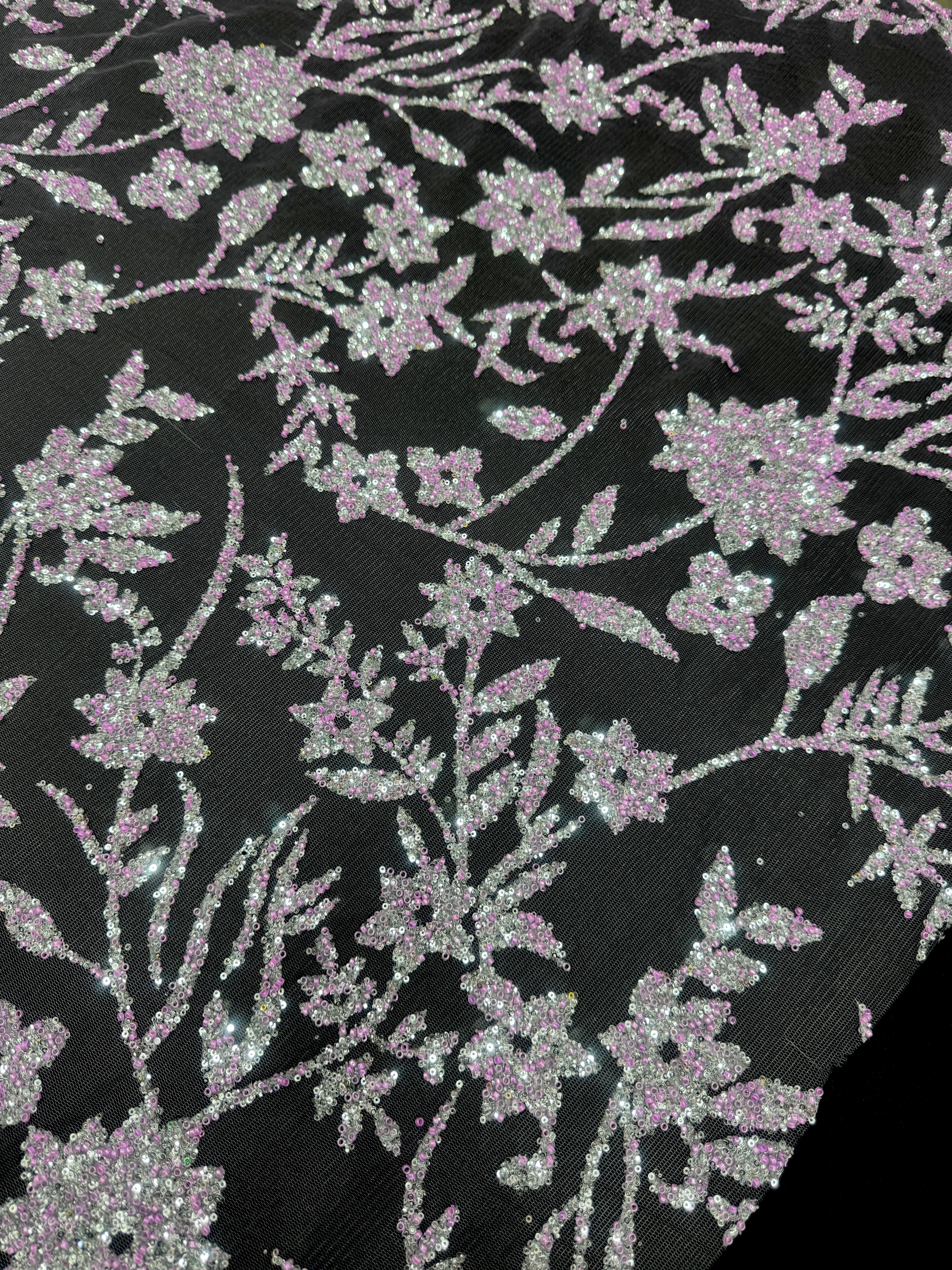 Lavender Silver Floral Beaded Lace - Image 8
