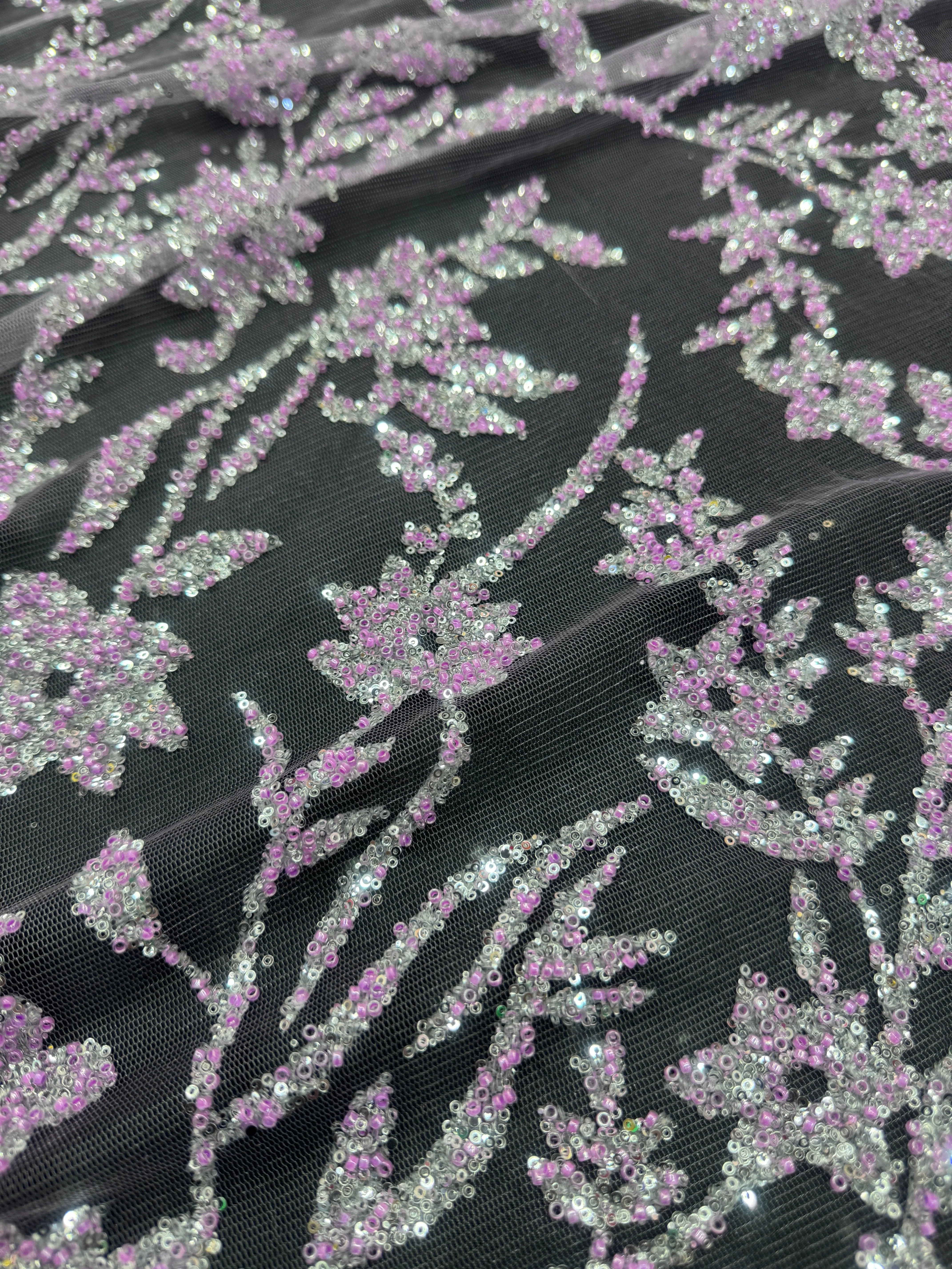 Lavender Silver Floral Beaded Lace - Image 9
