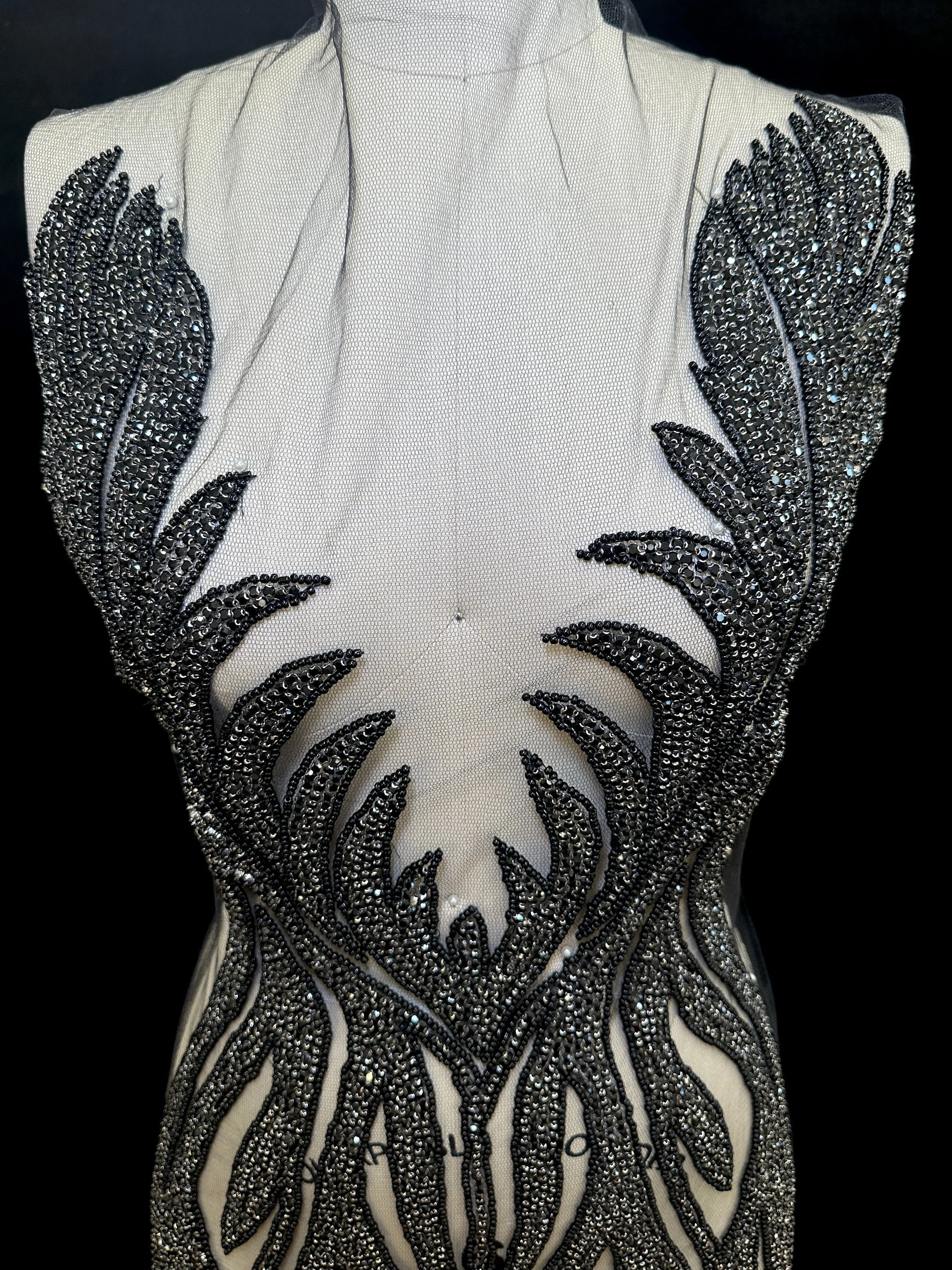 Amanda Black Rhinestones Bodice Applique - Image 2