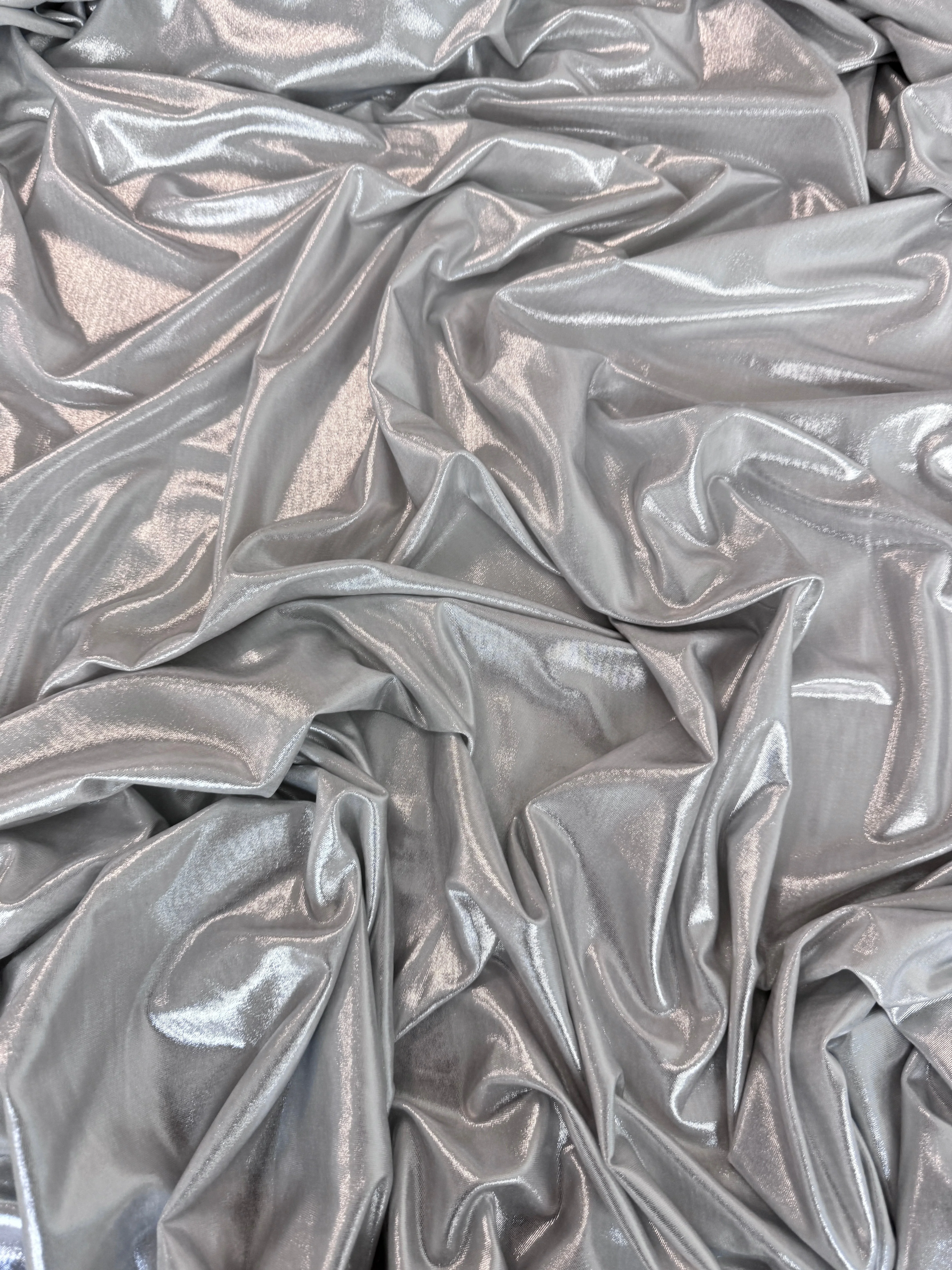 Light Silver Stretch Foiled Spandex - Image 2