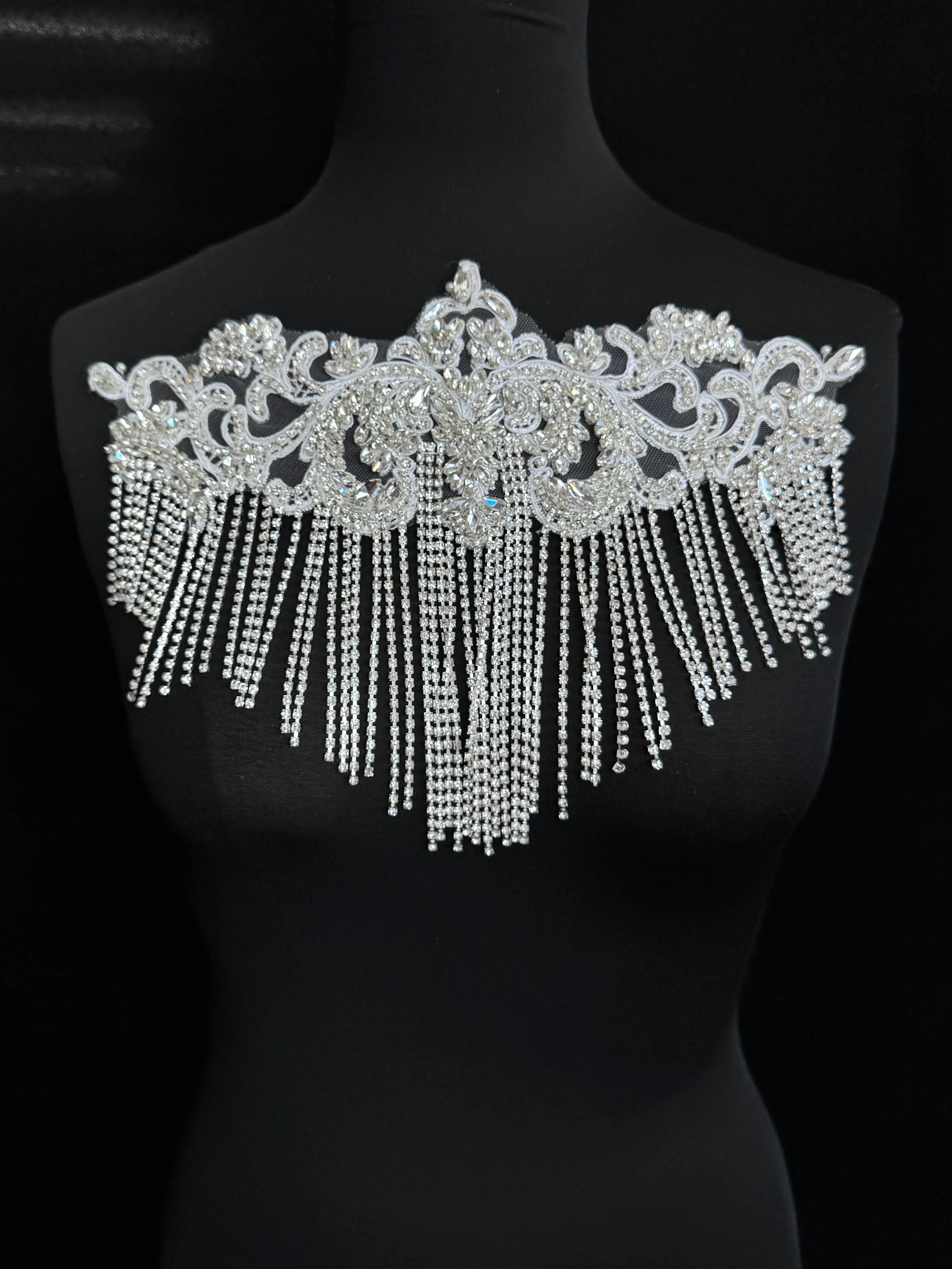 Linda Silver Fringe Rhinestones Applique - Image 2