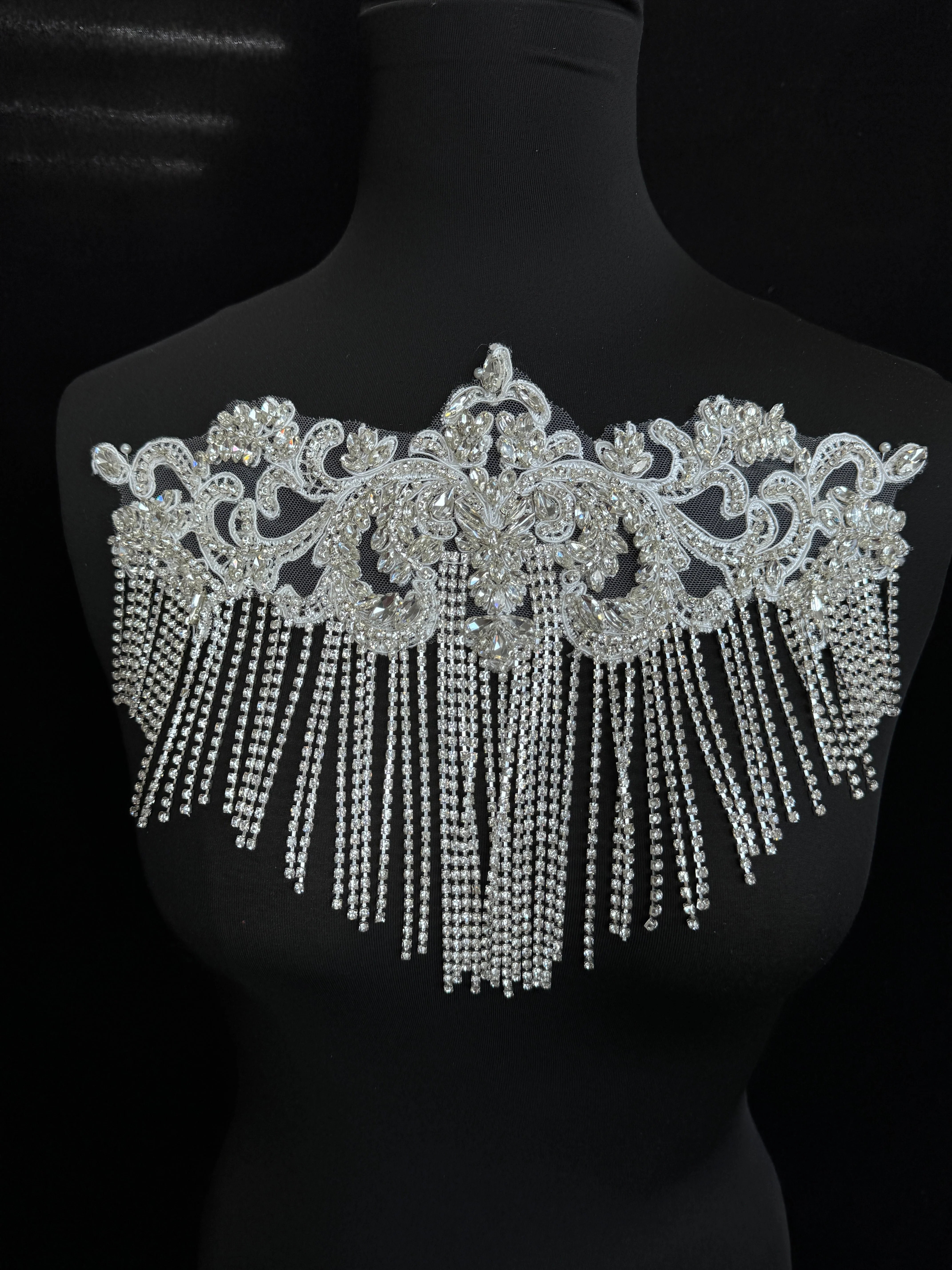 Linda Silver Fringe Rhinestones Applique - Image 3