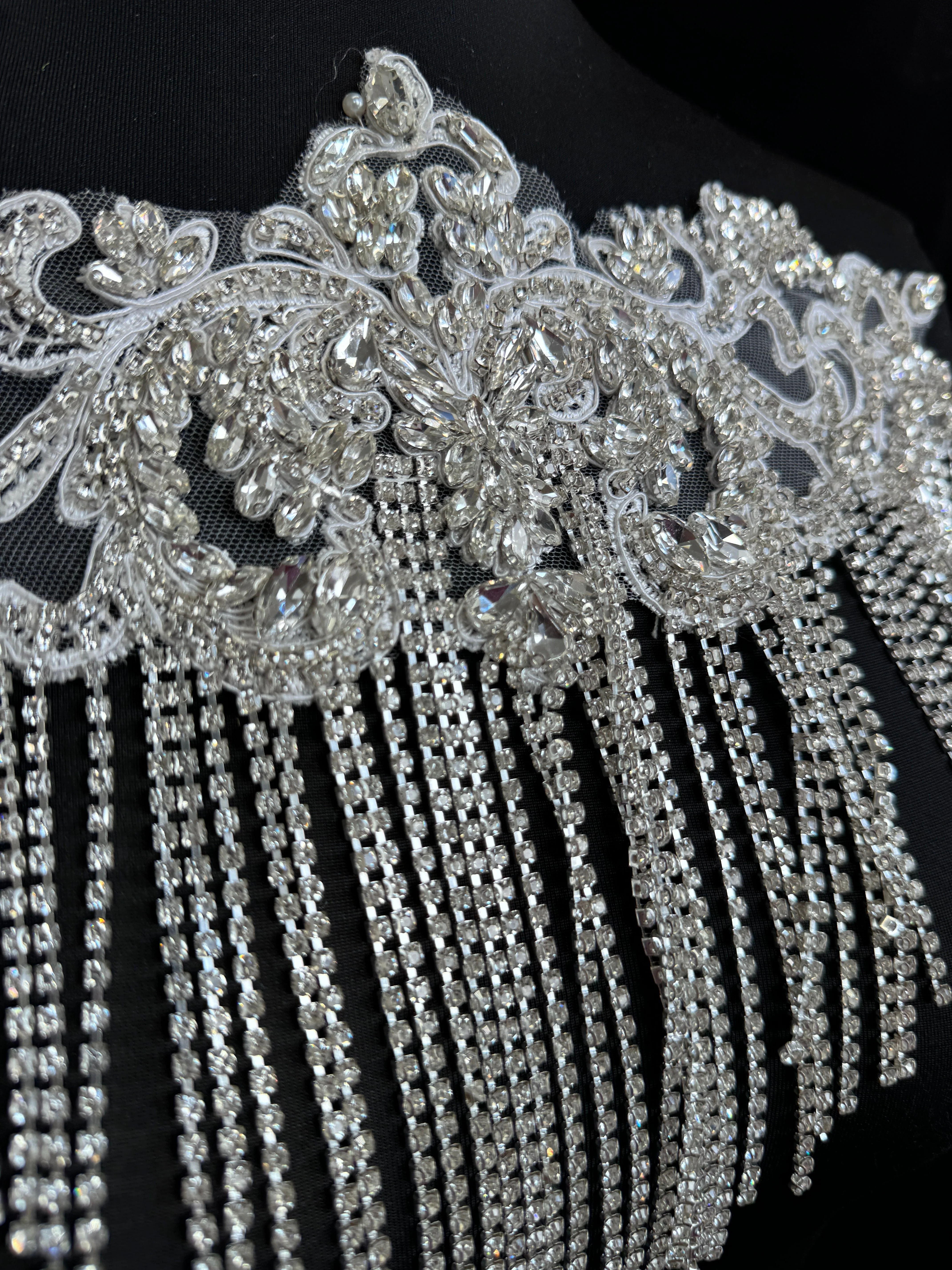 Linda Silver Fringe Rhinestones Applique - Image 4