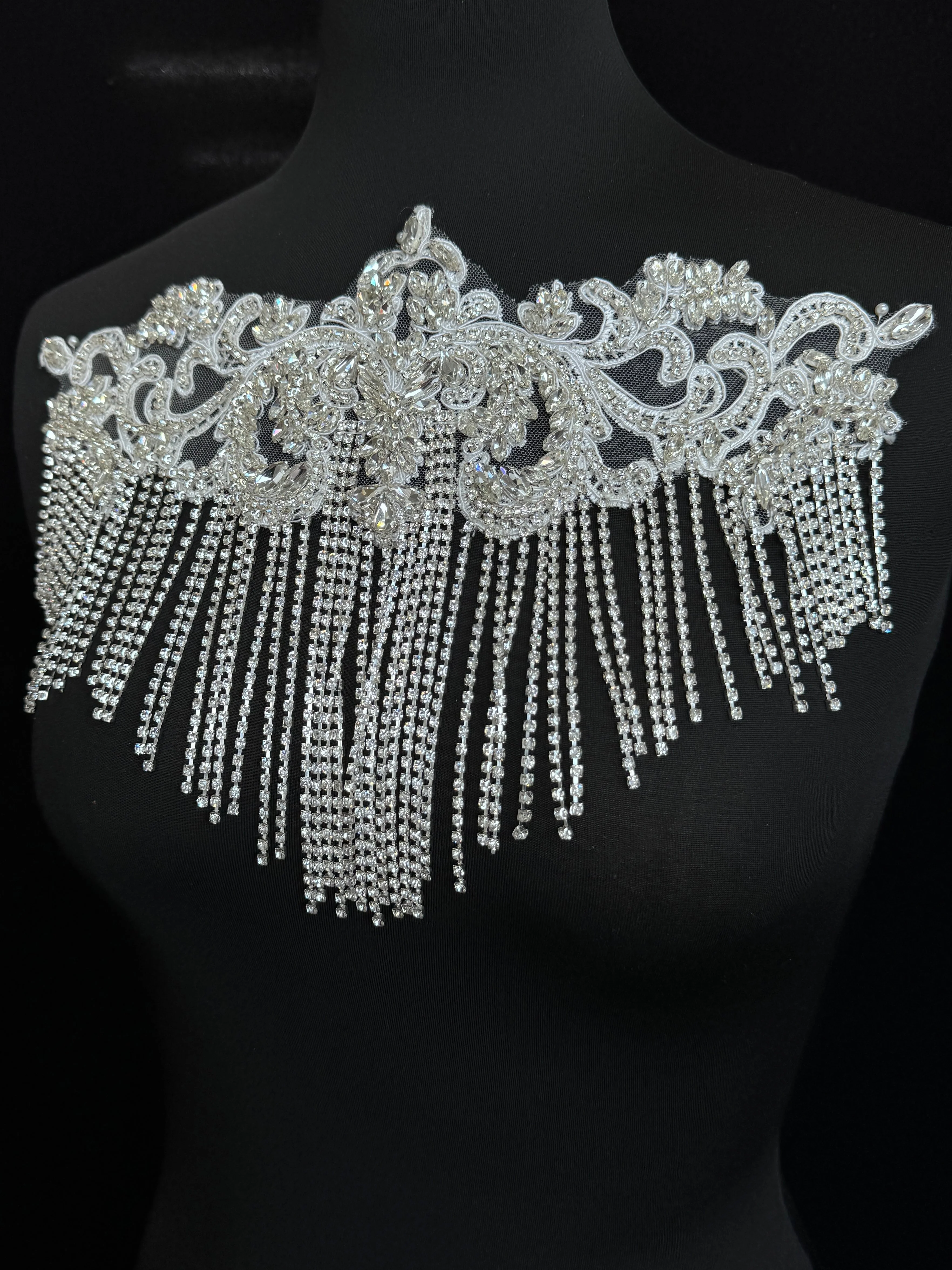 Linda Silver Fringe Rhinestones Applique - Image 5