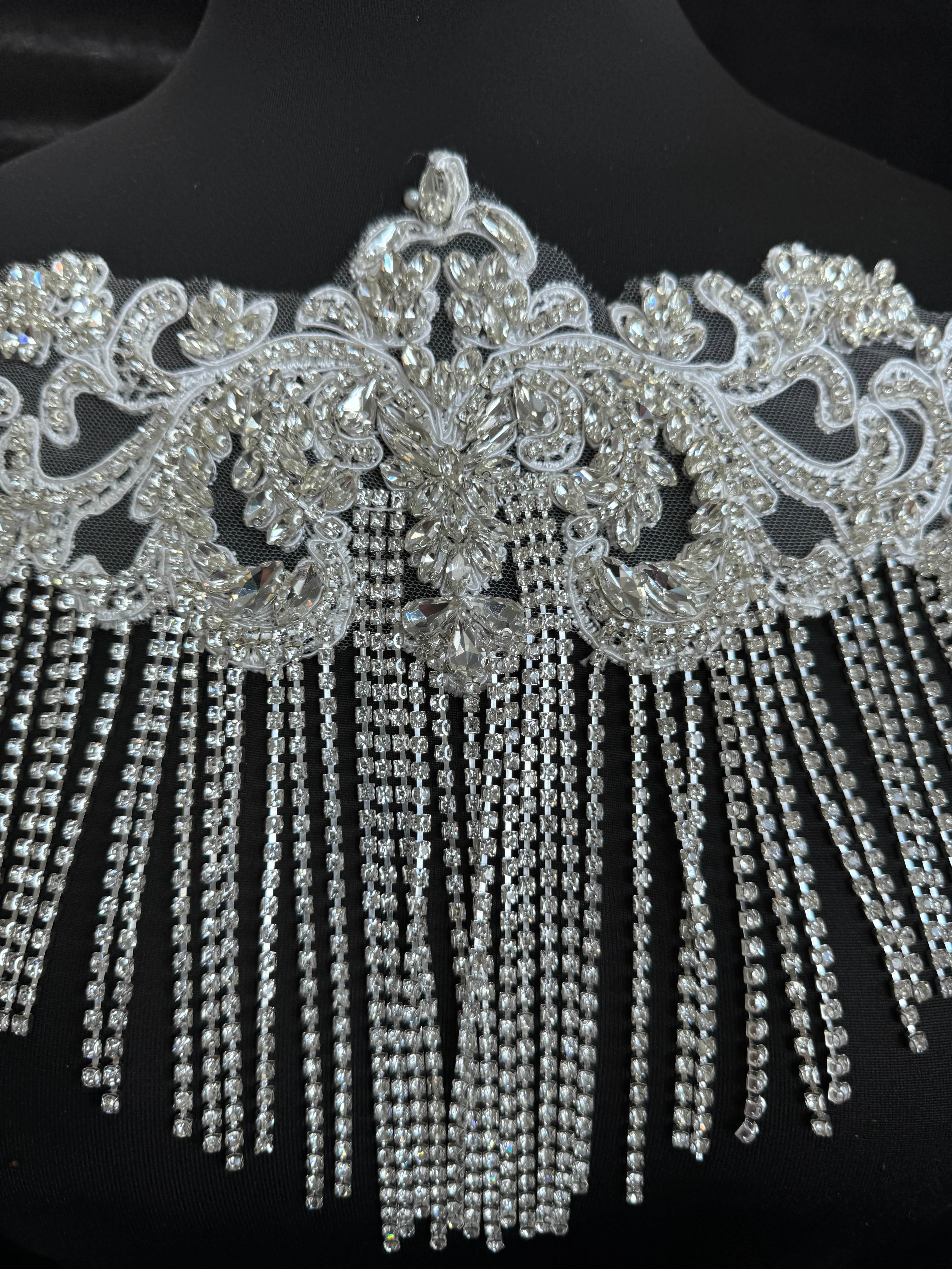 Linda Silver Fringe Rhinestones Applique - Image 6