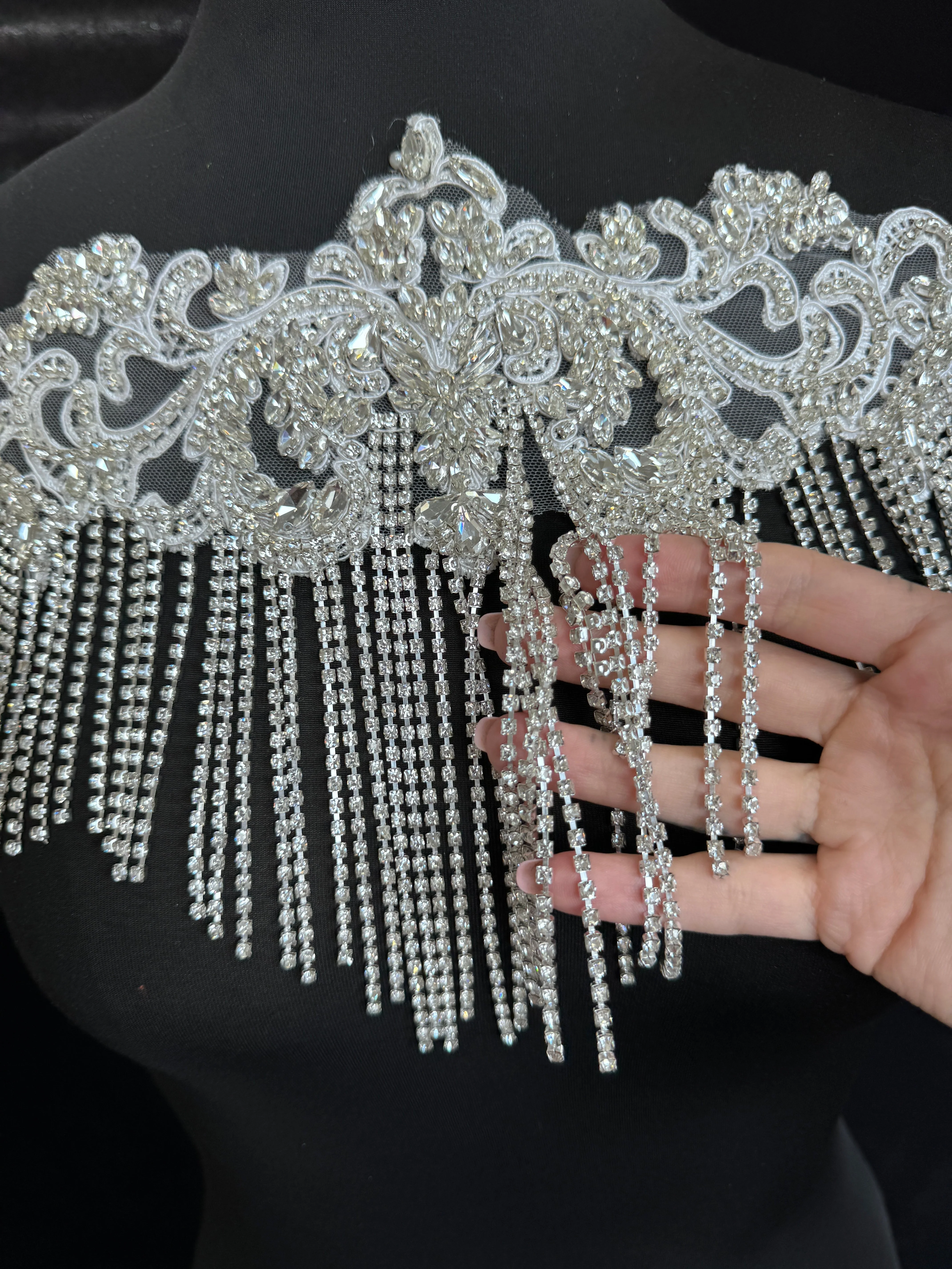 Linda Silver Fringe Rhinestones Applique - Image 7