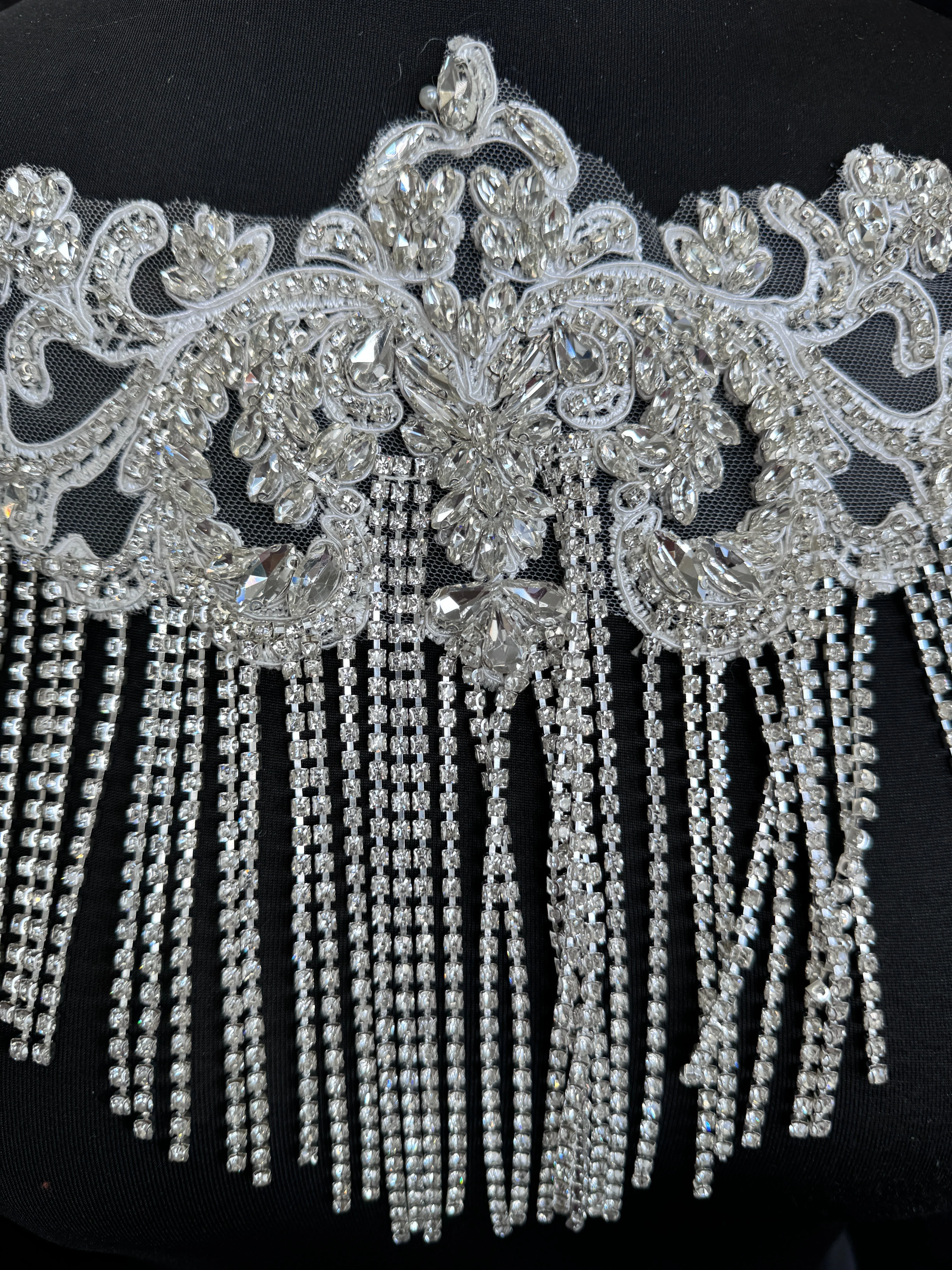 Linda Silver Fringe Rhinestones Applique - Image 8
