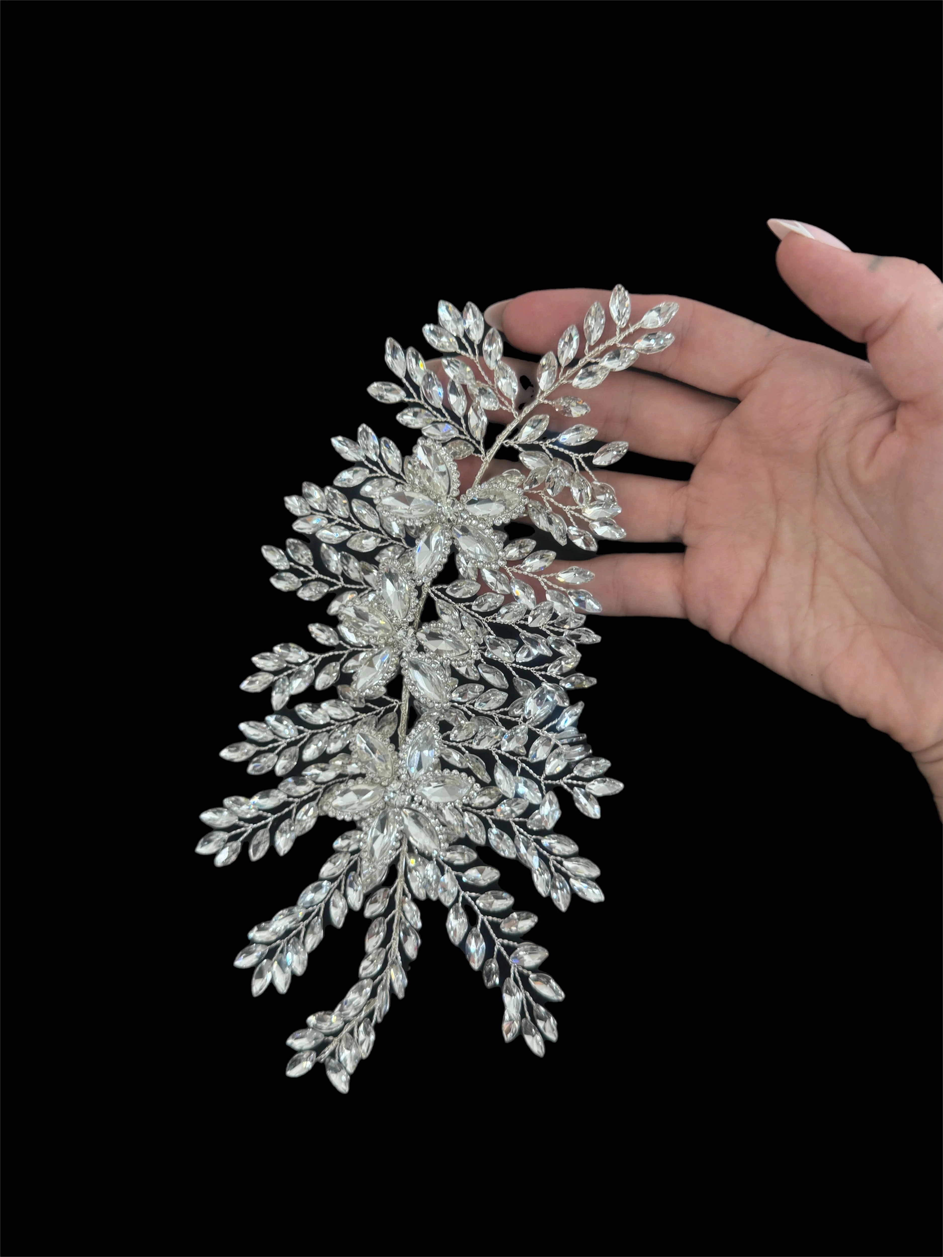Louise Silver Bridal Leaves Rhinestone Applique - Image 2