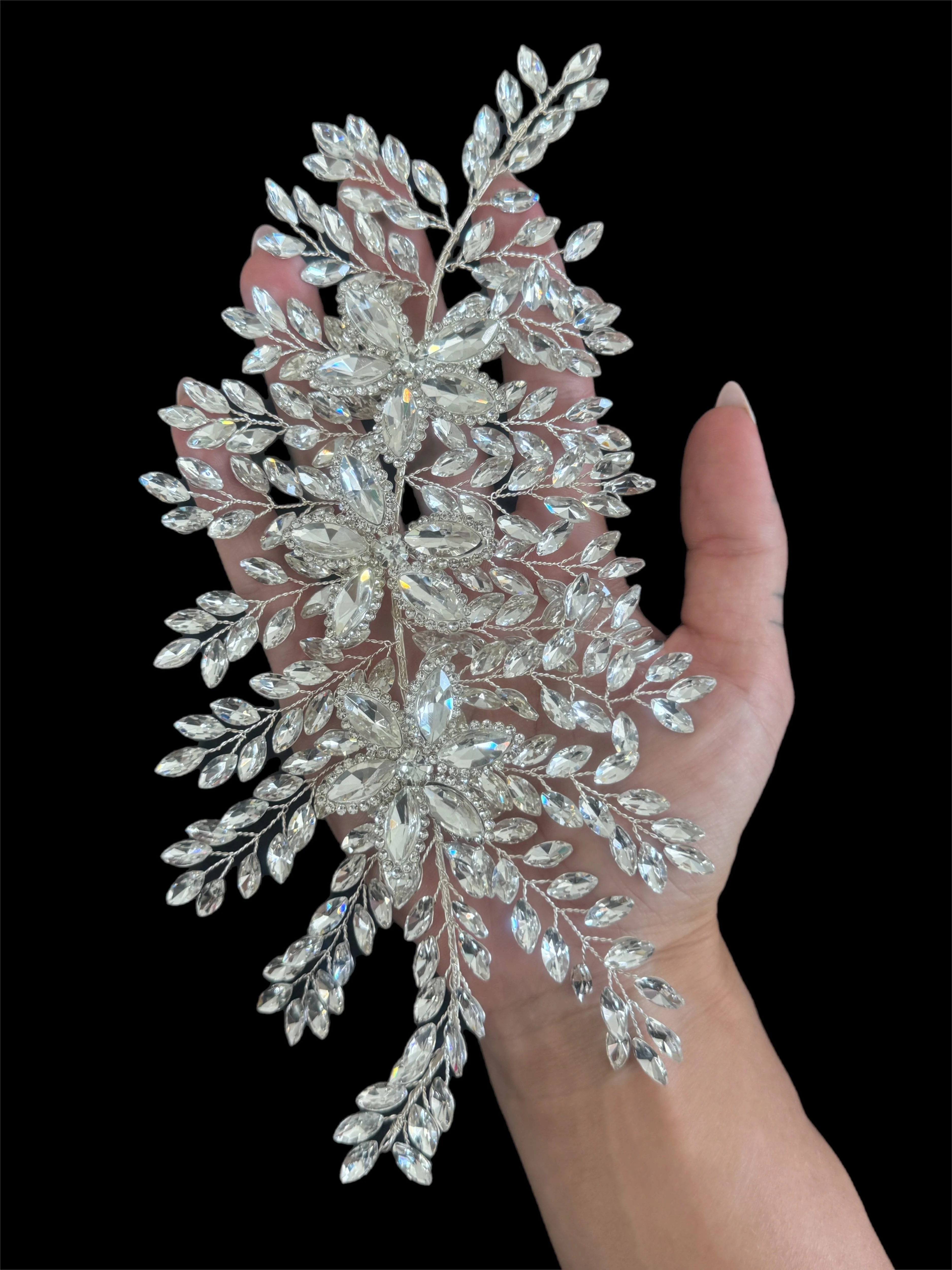 Louise Silver Bridal Leaves Rhinestone Applique - Image 3