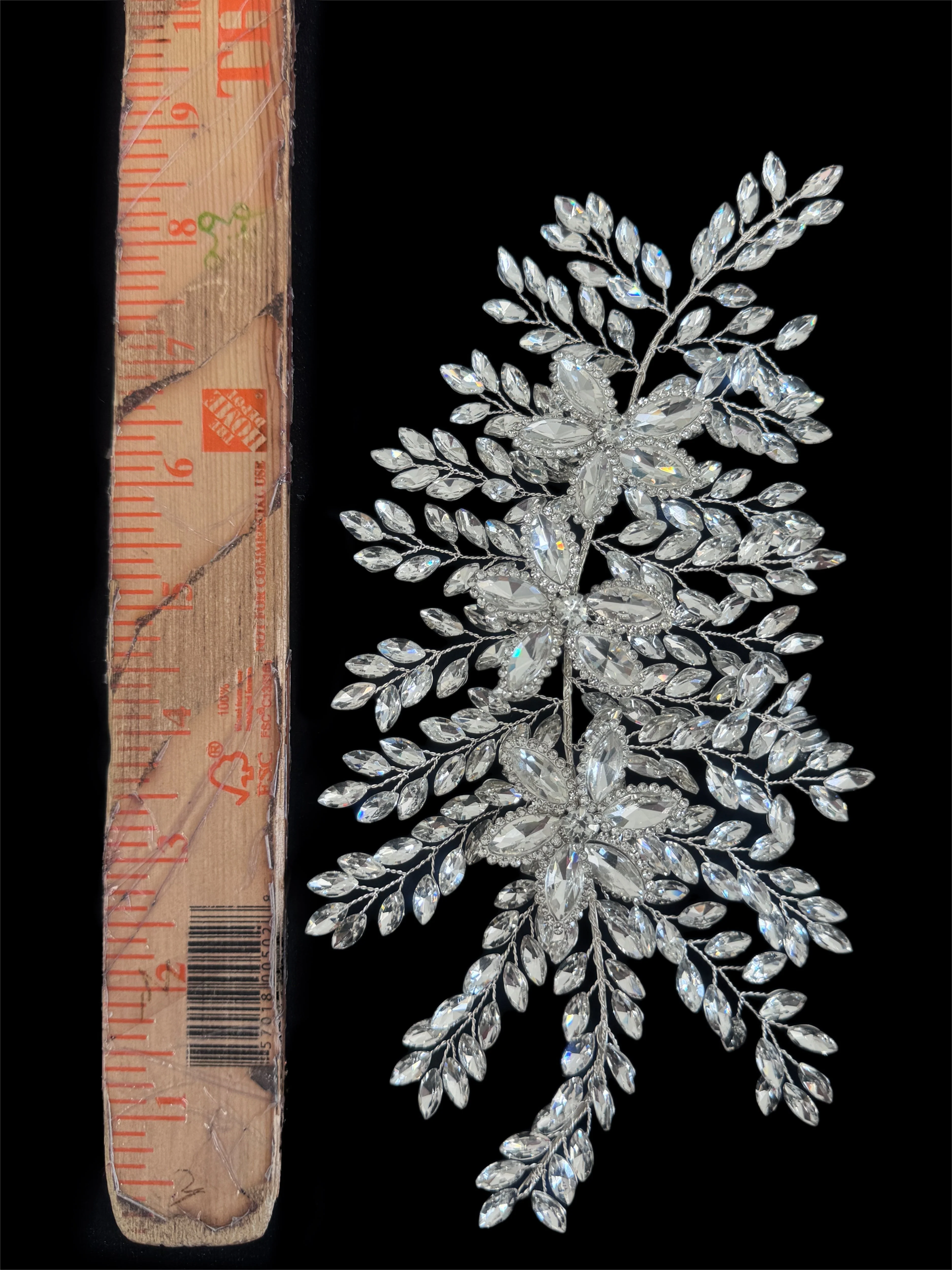Louise Silver Bridal Leaves Rhinestone Applique - Image 5
