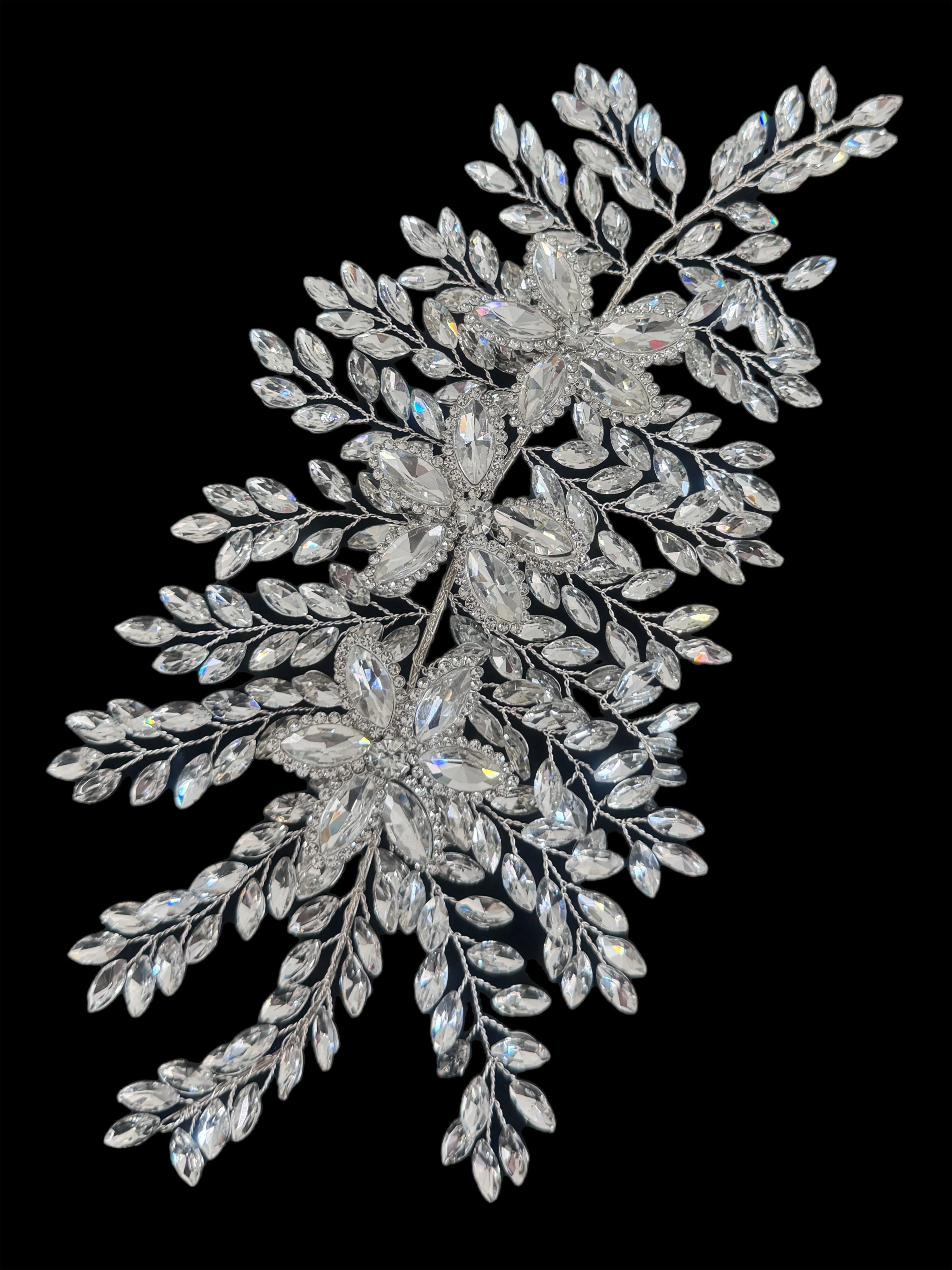 Louise Silver Bridal Leaves Rhinestone Applique - Image 6