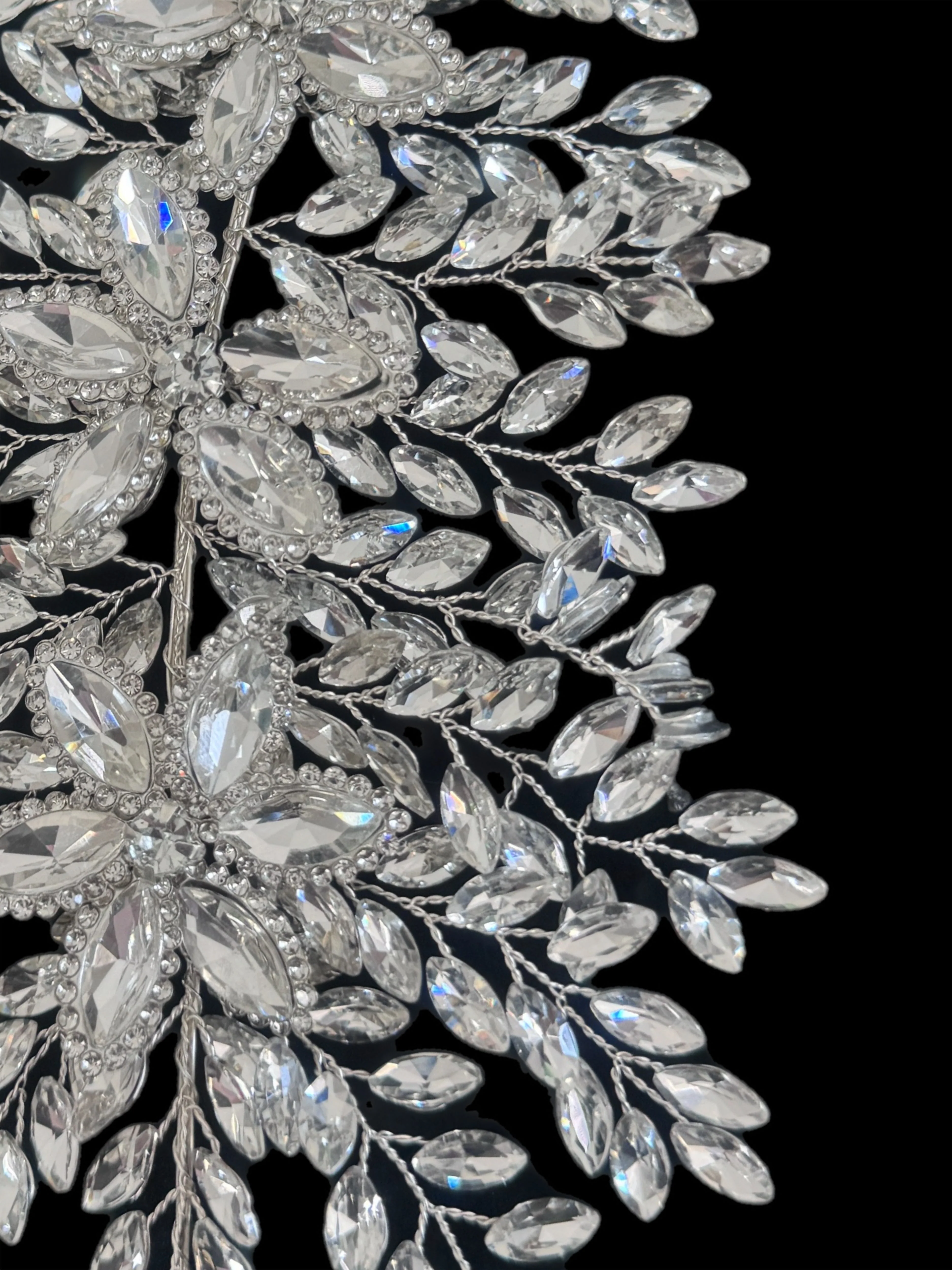 Louise Silver Bridal Leaves Rhinestone Applique - Image 7