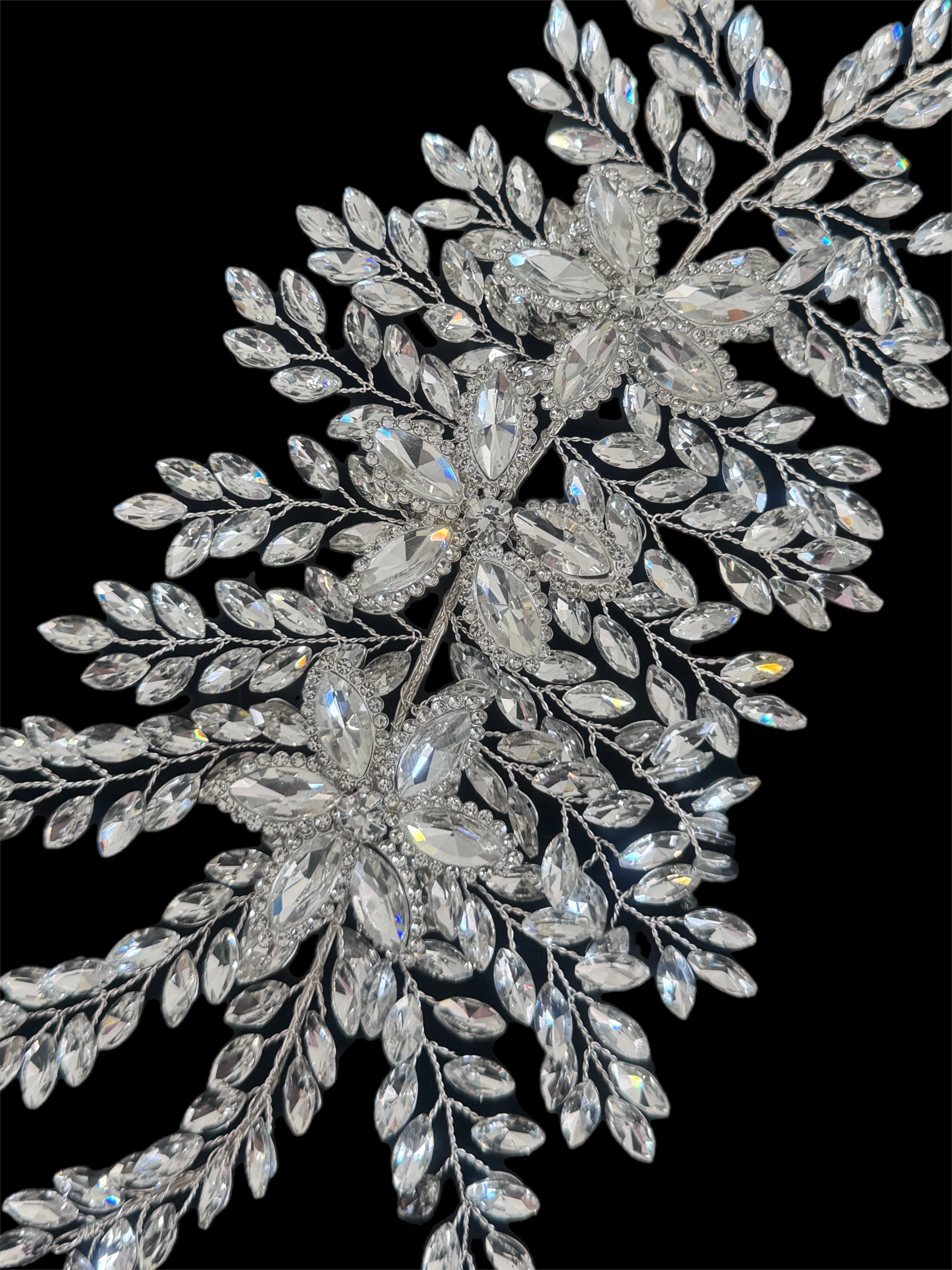 Louise Silver Bridal Leaves Rhinestone Applique - Image 8