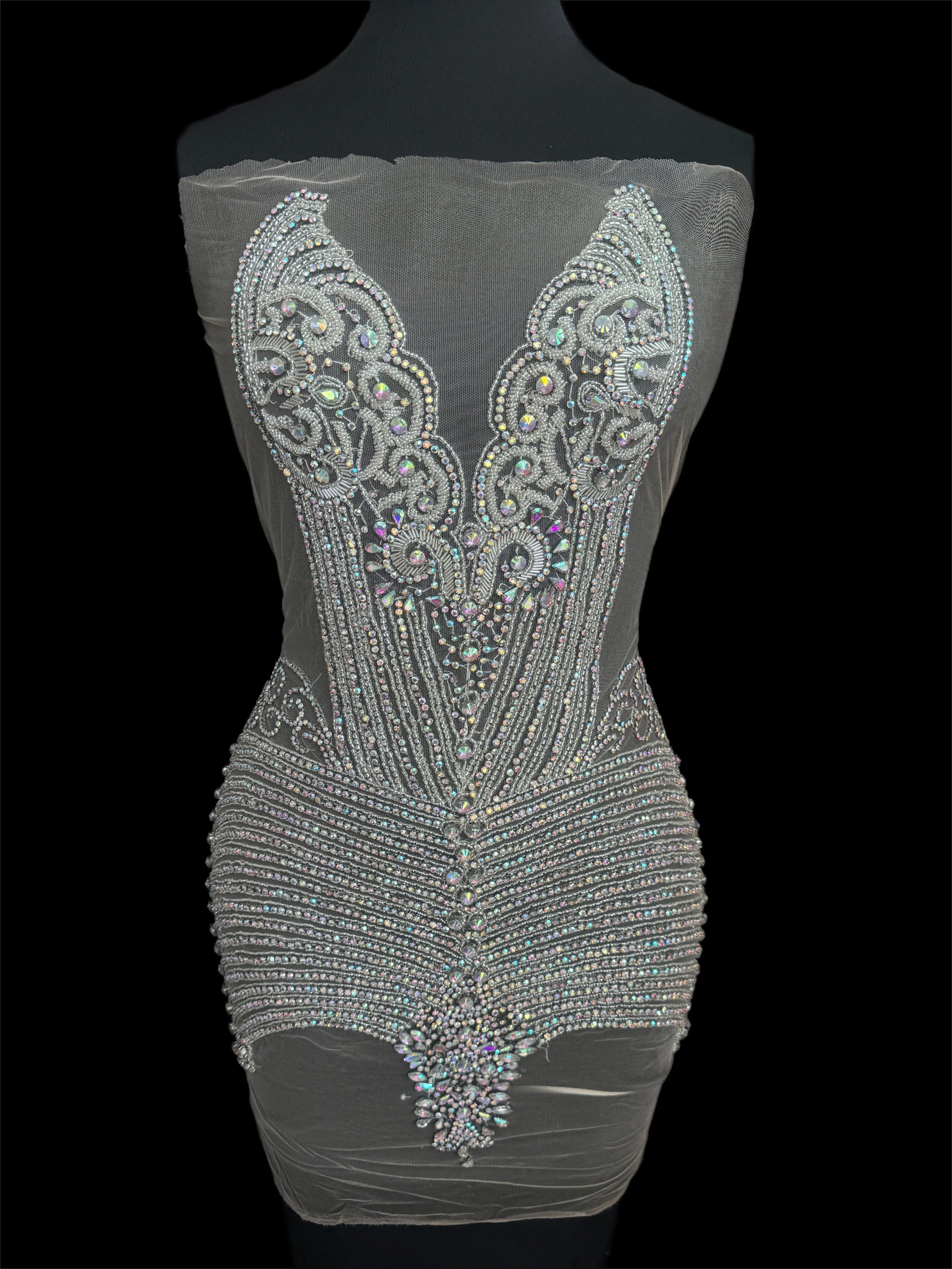 Lucy Iridescent Silver Rhinestone Bodice Appliqué