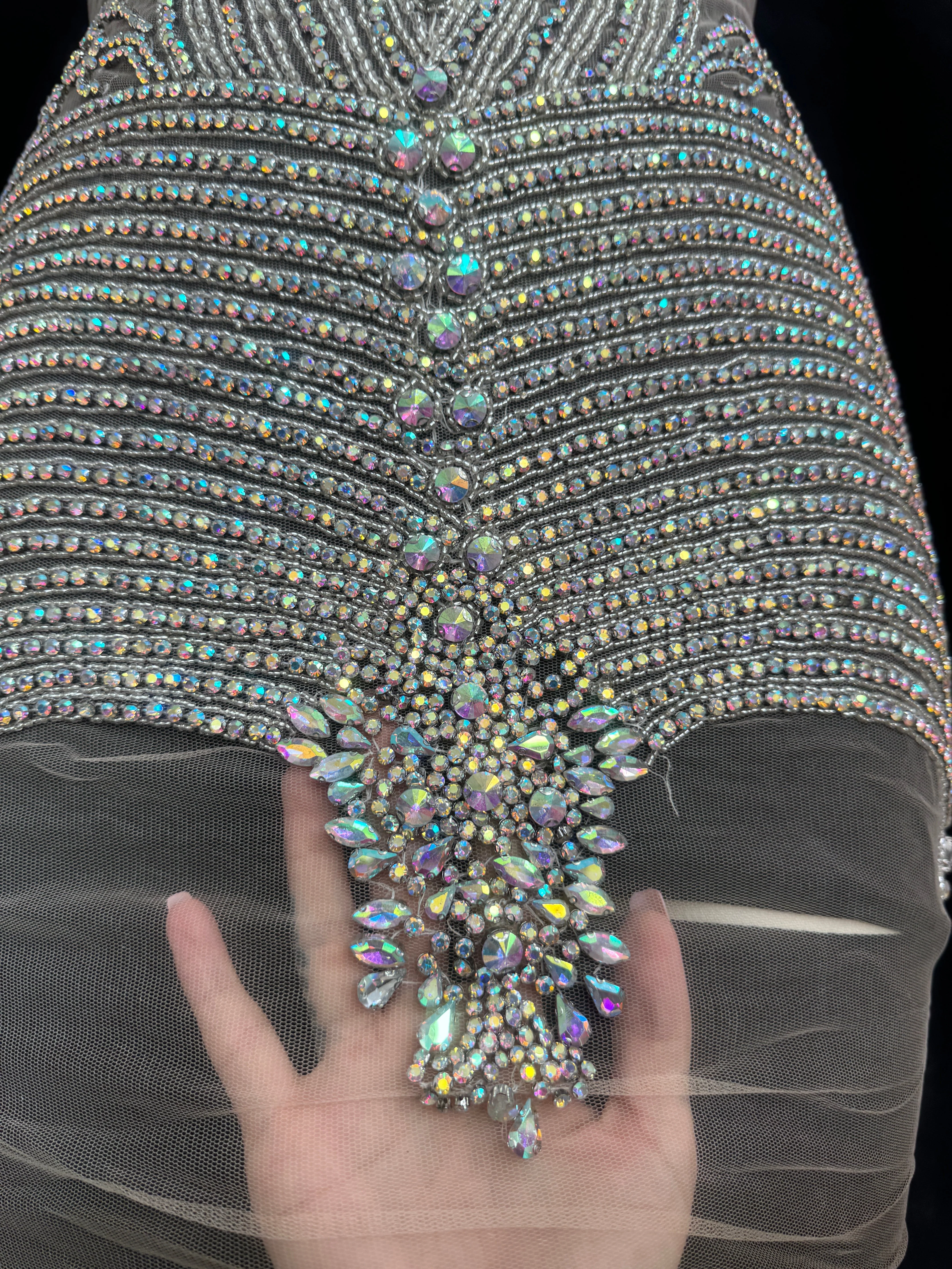 Lucy Iridescent Silver Rhinestone Bodice Appliqué - Image 2