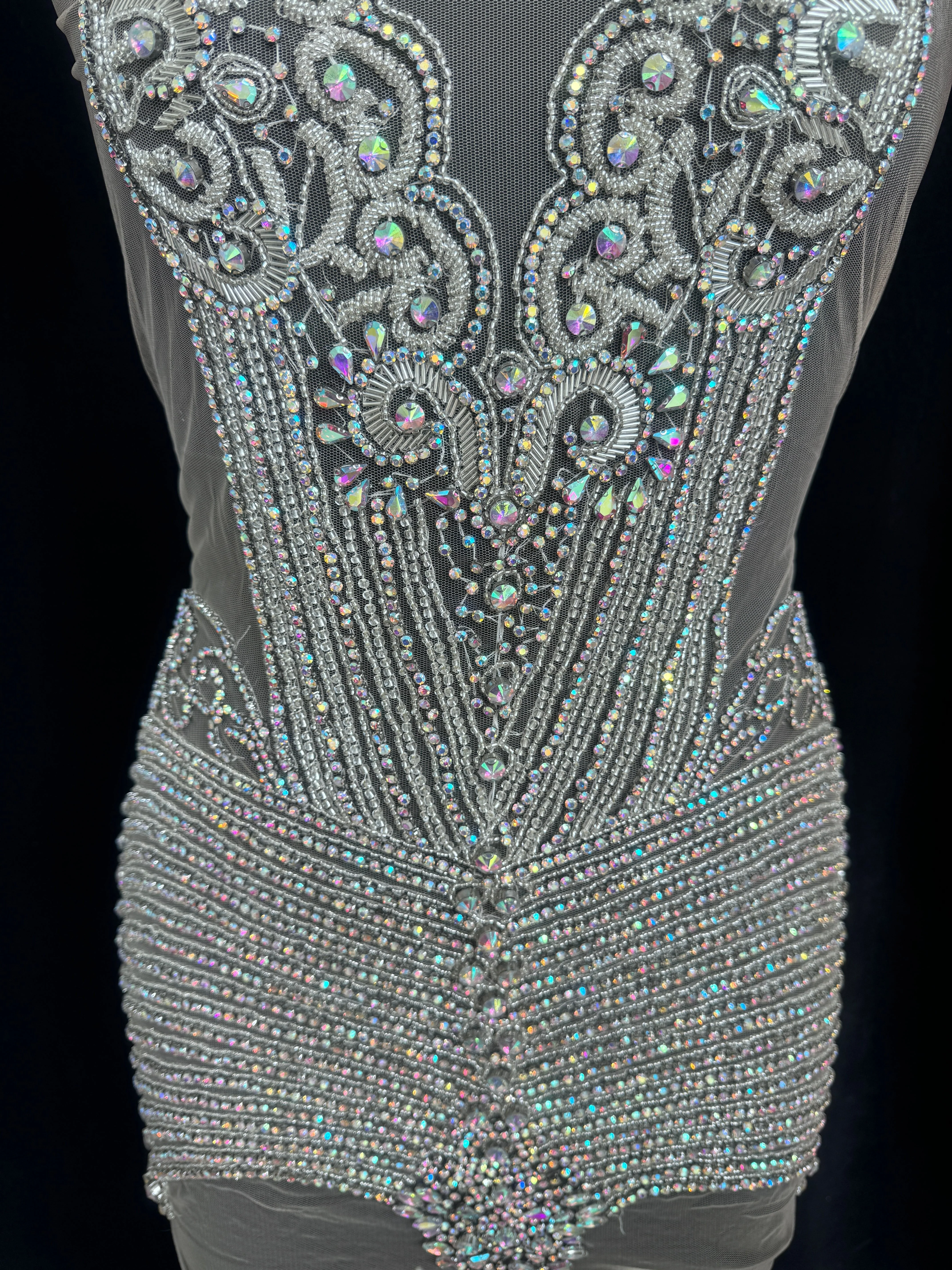 Lucy Iridescent Silver Rhinestone Bodice Appliqué - Image 3