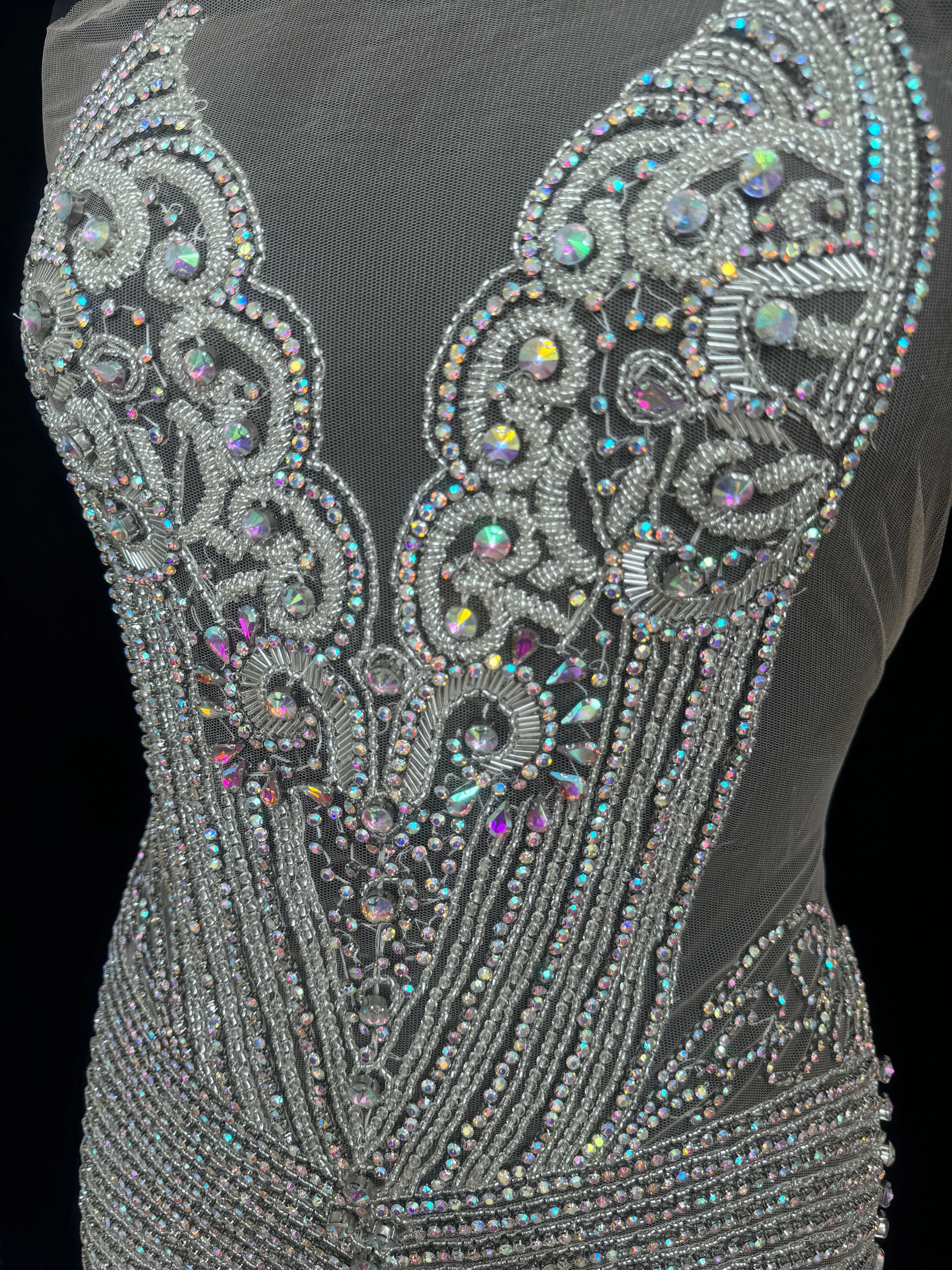 Lucy Iridescent Silver Rhinestone Bodice Appliqué - Image 4