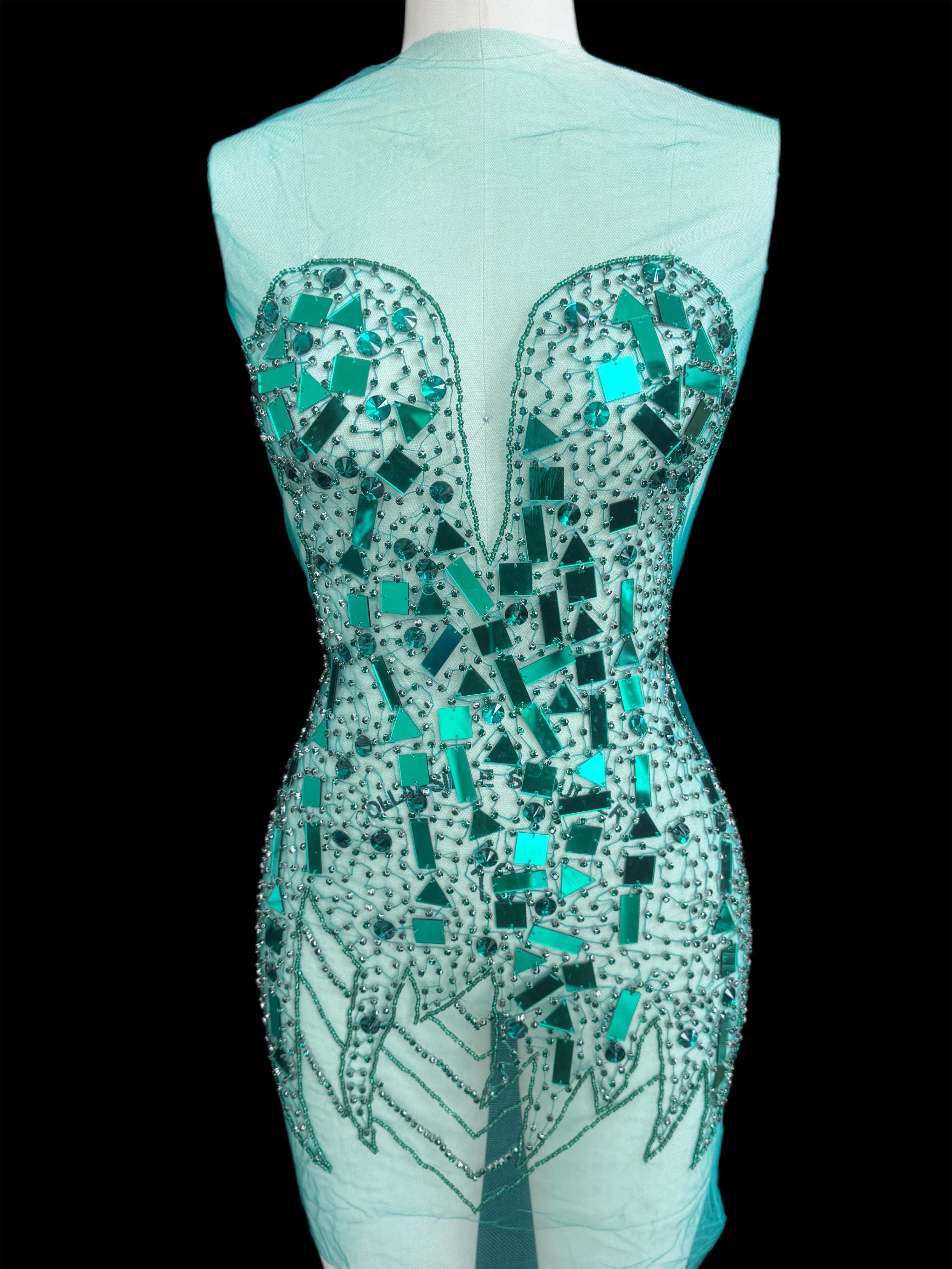 Maddy Emerald Green Rhinestone Bodice Appliqué