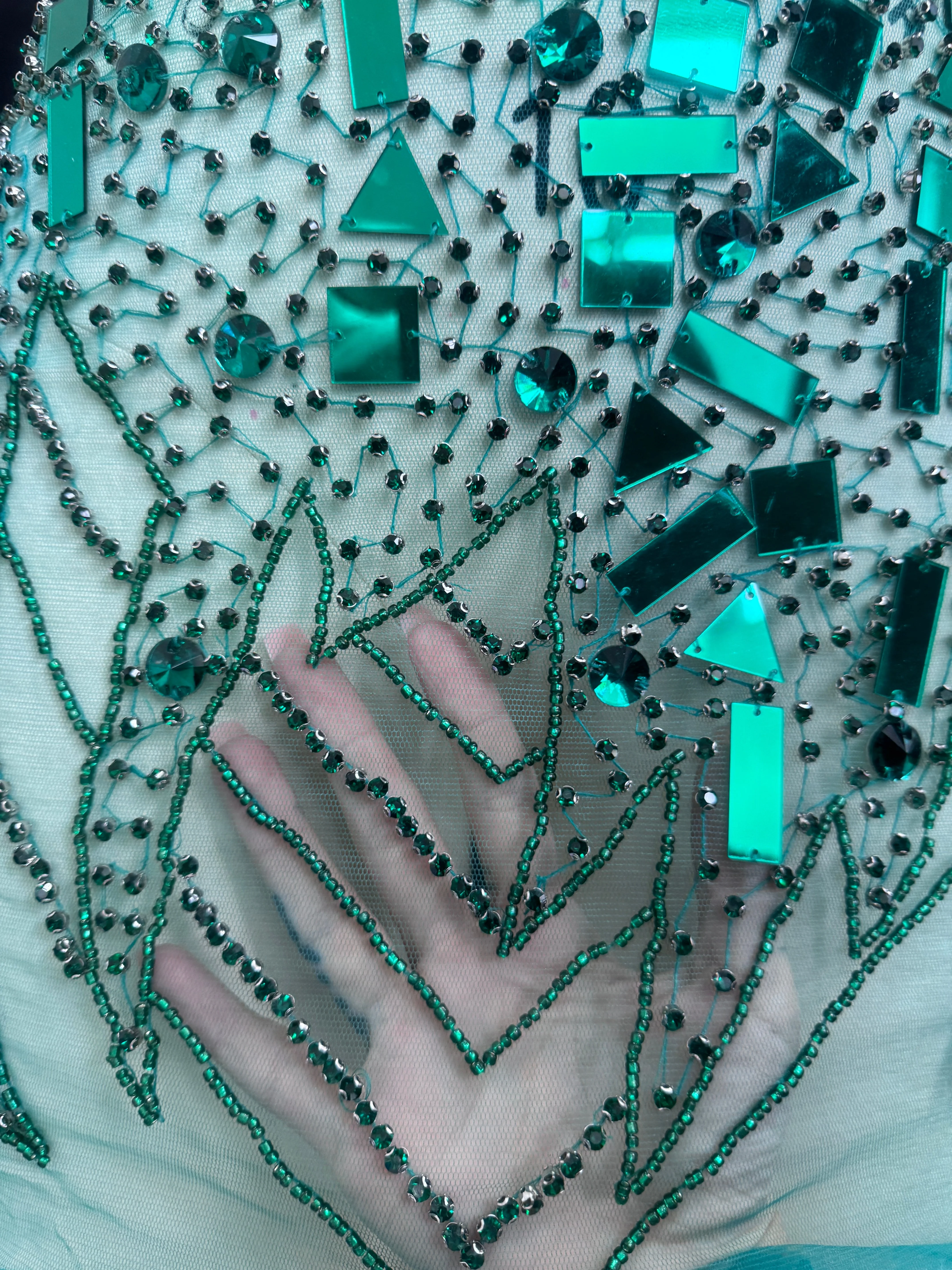 Maddy Emerald Green Rhinestone Bodice Appliqué - Image 5