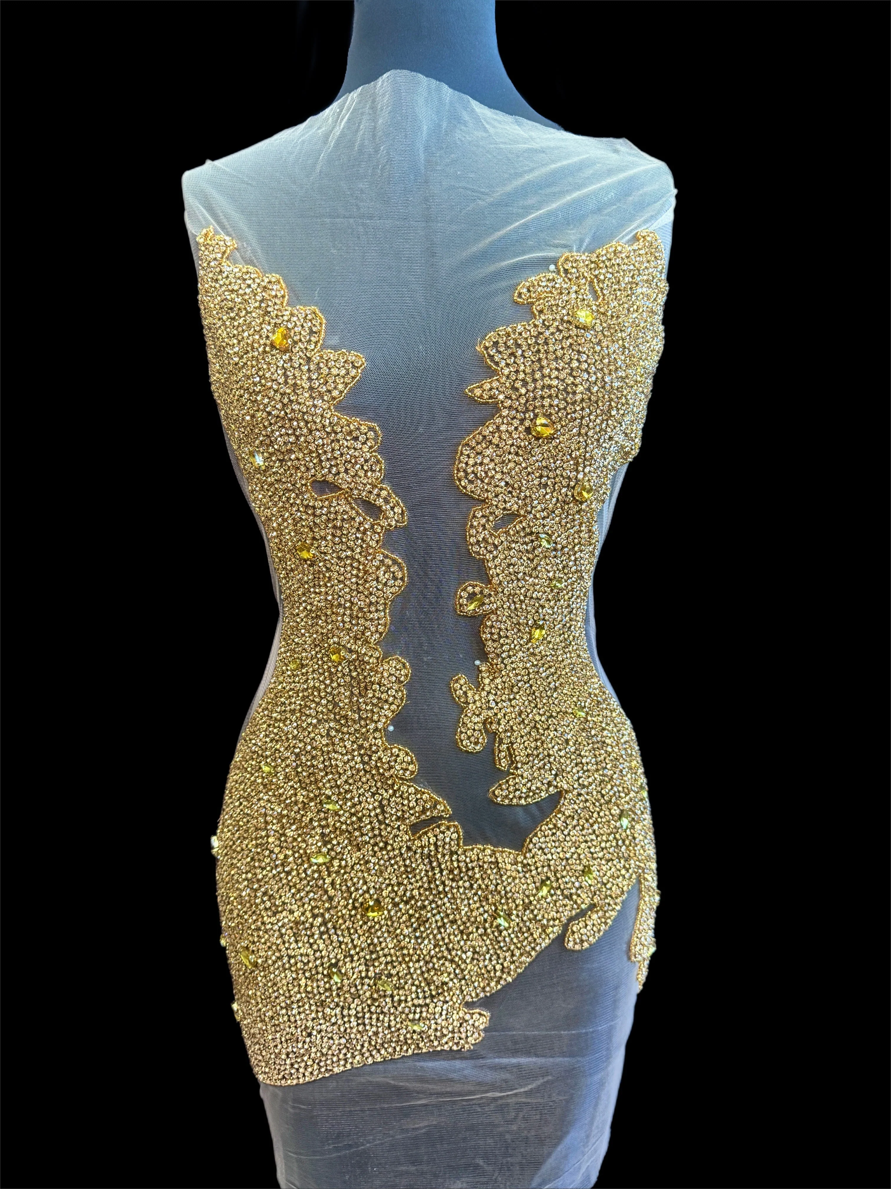 Maddy Gold Rhinestones Bodice Applique