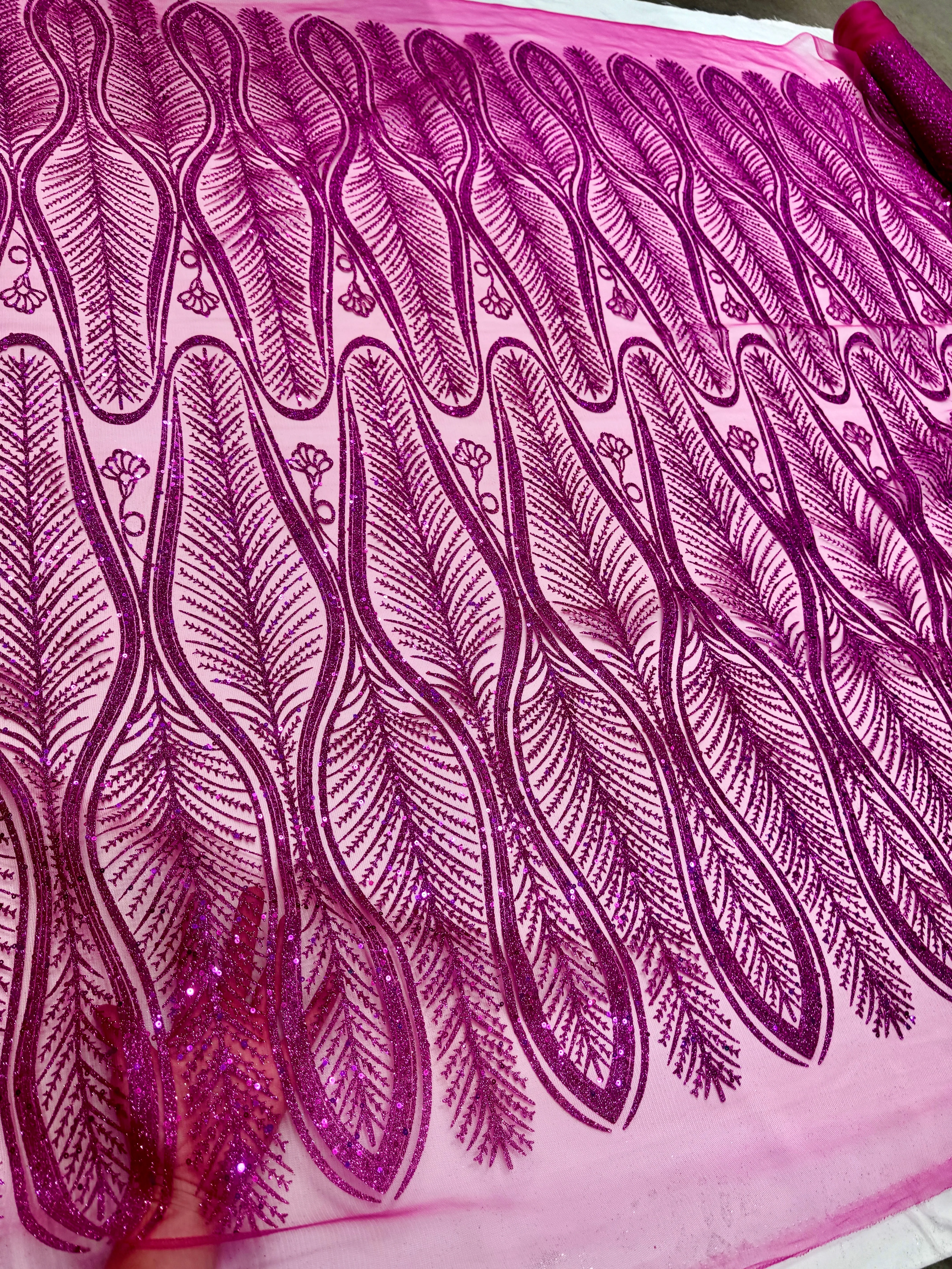 Magenta Glitter Sequin Geometric Lace - Image 10