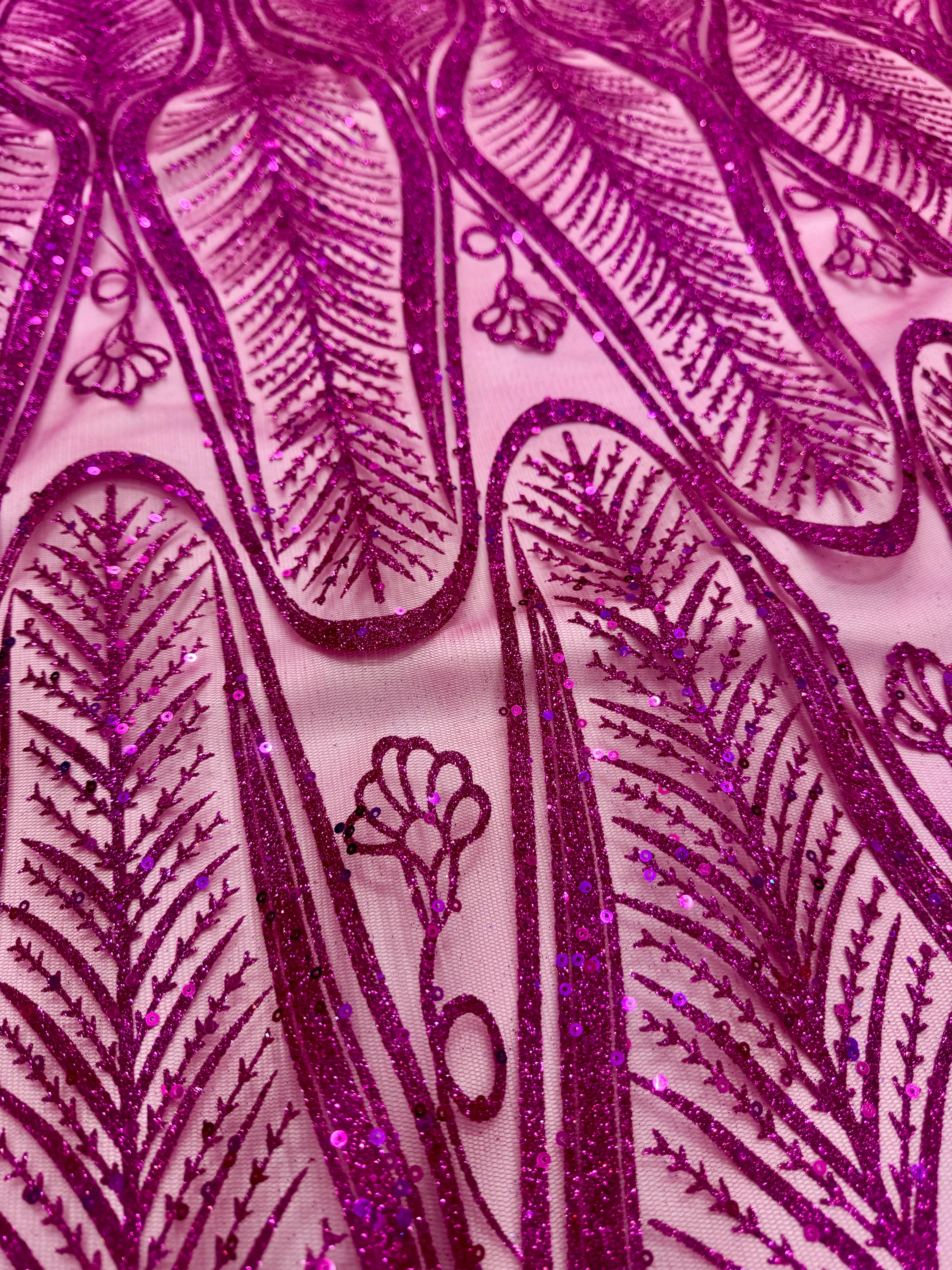 Magenta Glitter Sequin Geometric Lace - Image 3