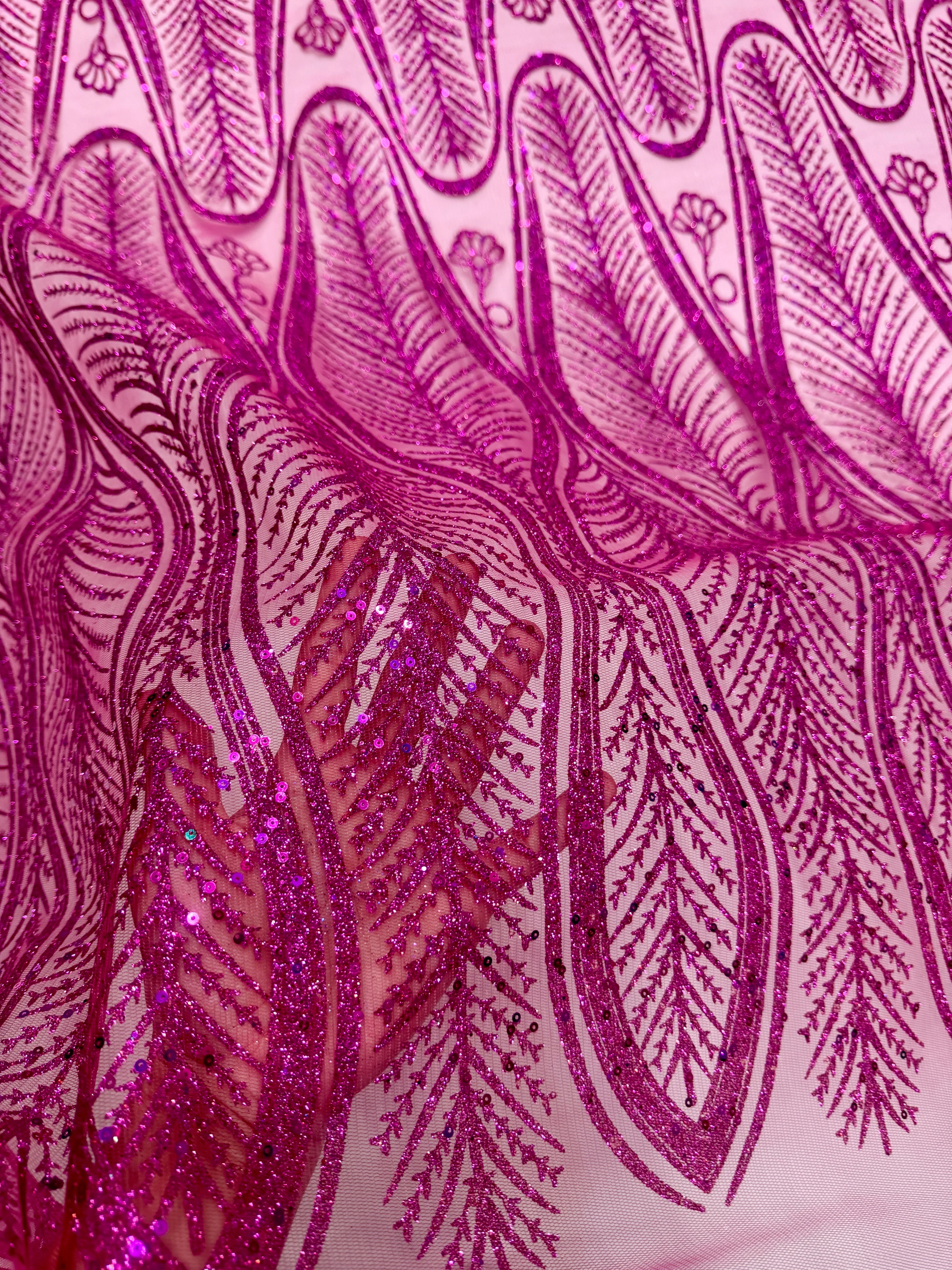 Magenta Glitter Sequin Geometric Lace - Image 4