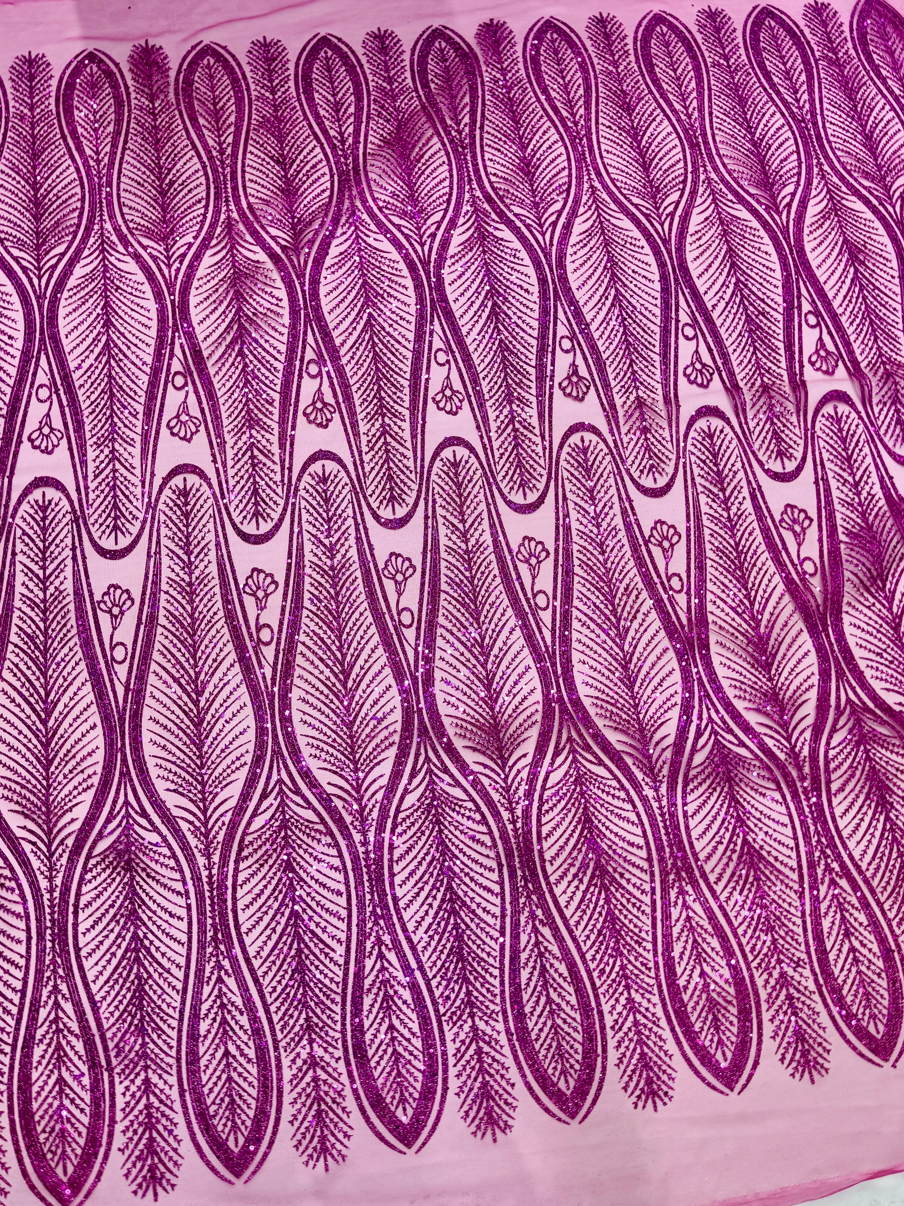 Magenta Glitter Sequin Geometric Lace - Image 5