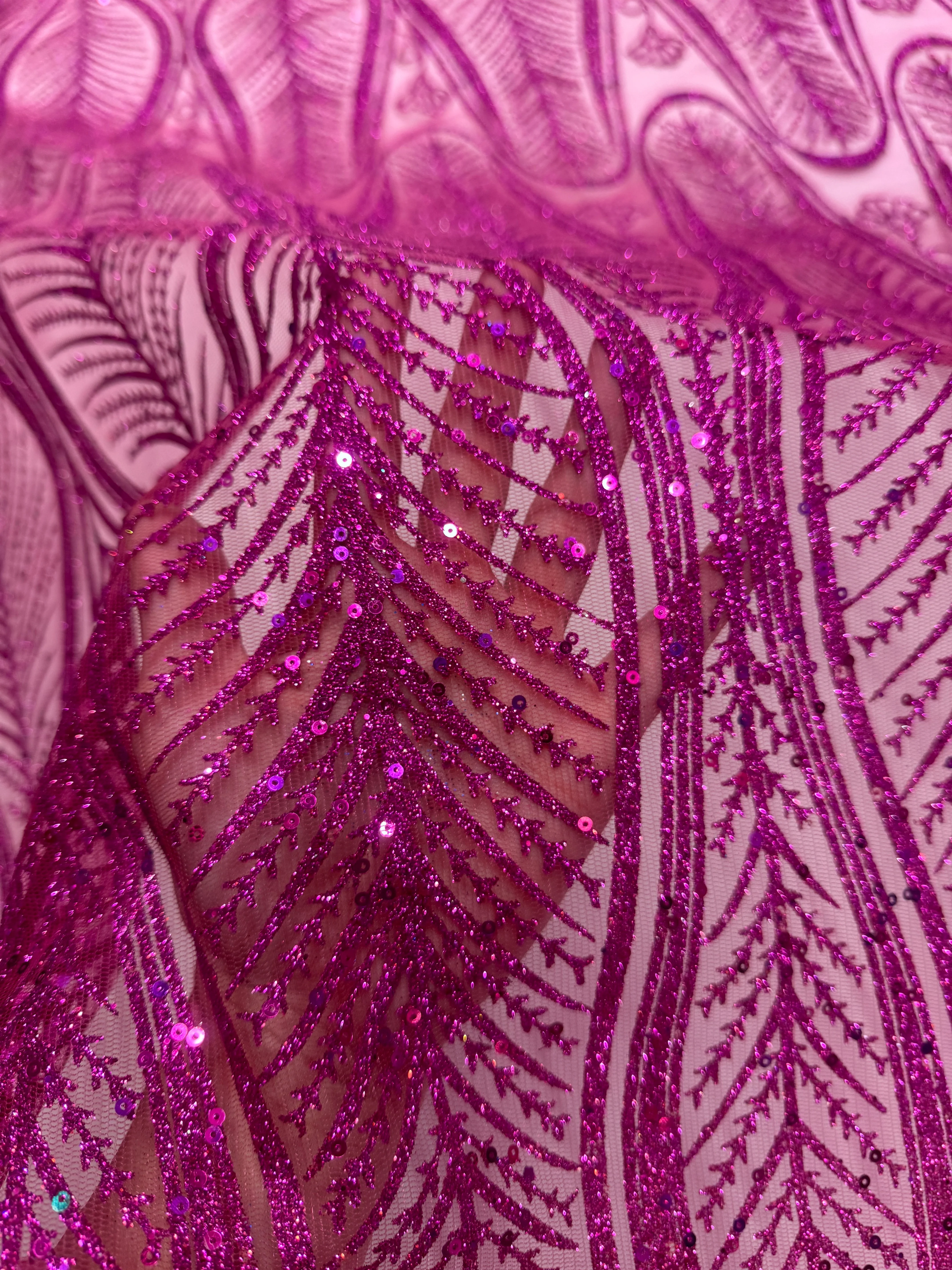 Magenta Glitter Sequin Geometric Lace - Image 6