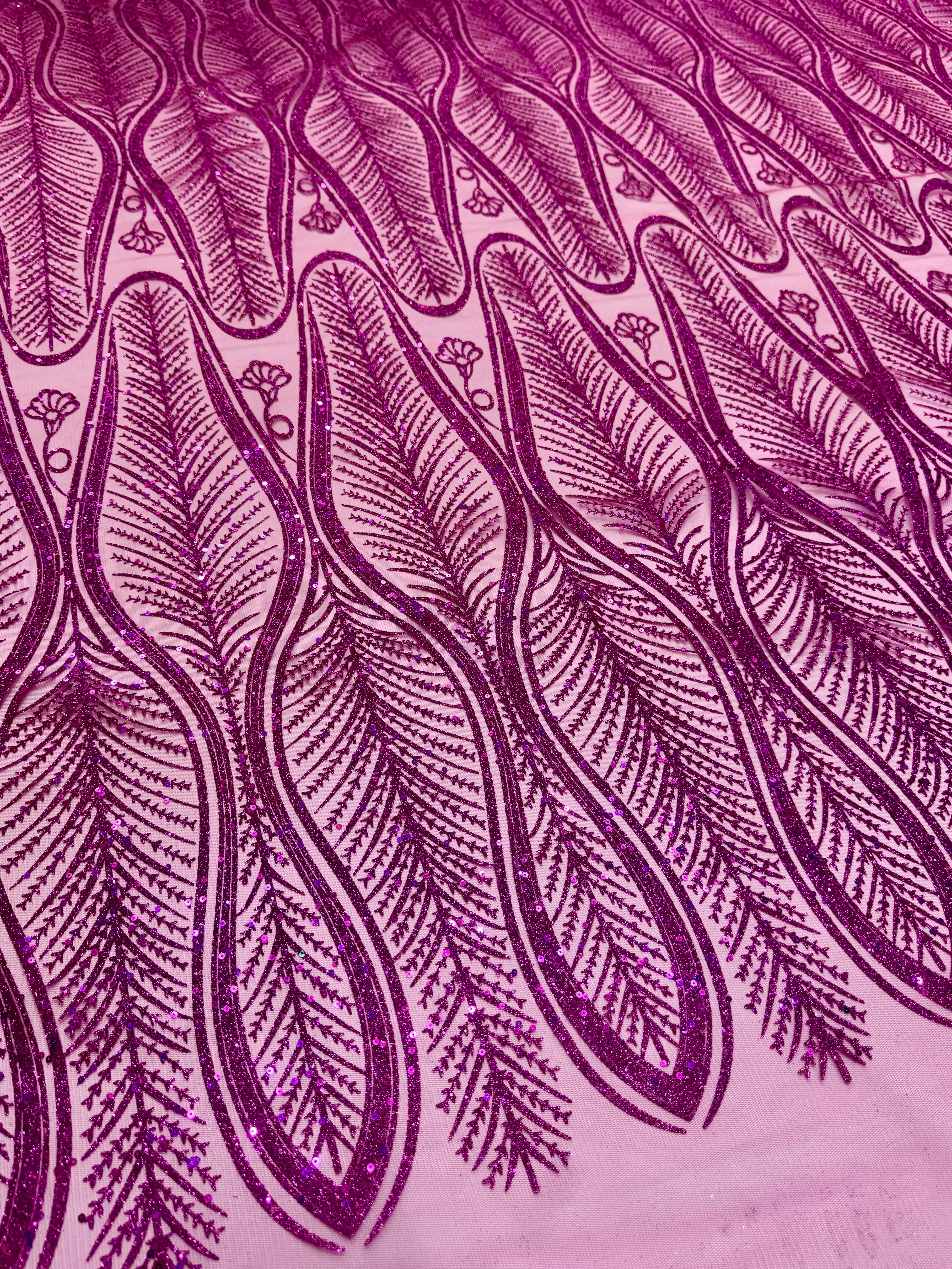 Magenta Glitter Sequin Geometric Lace - Image 8