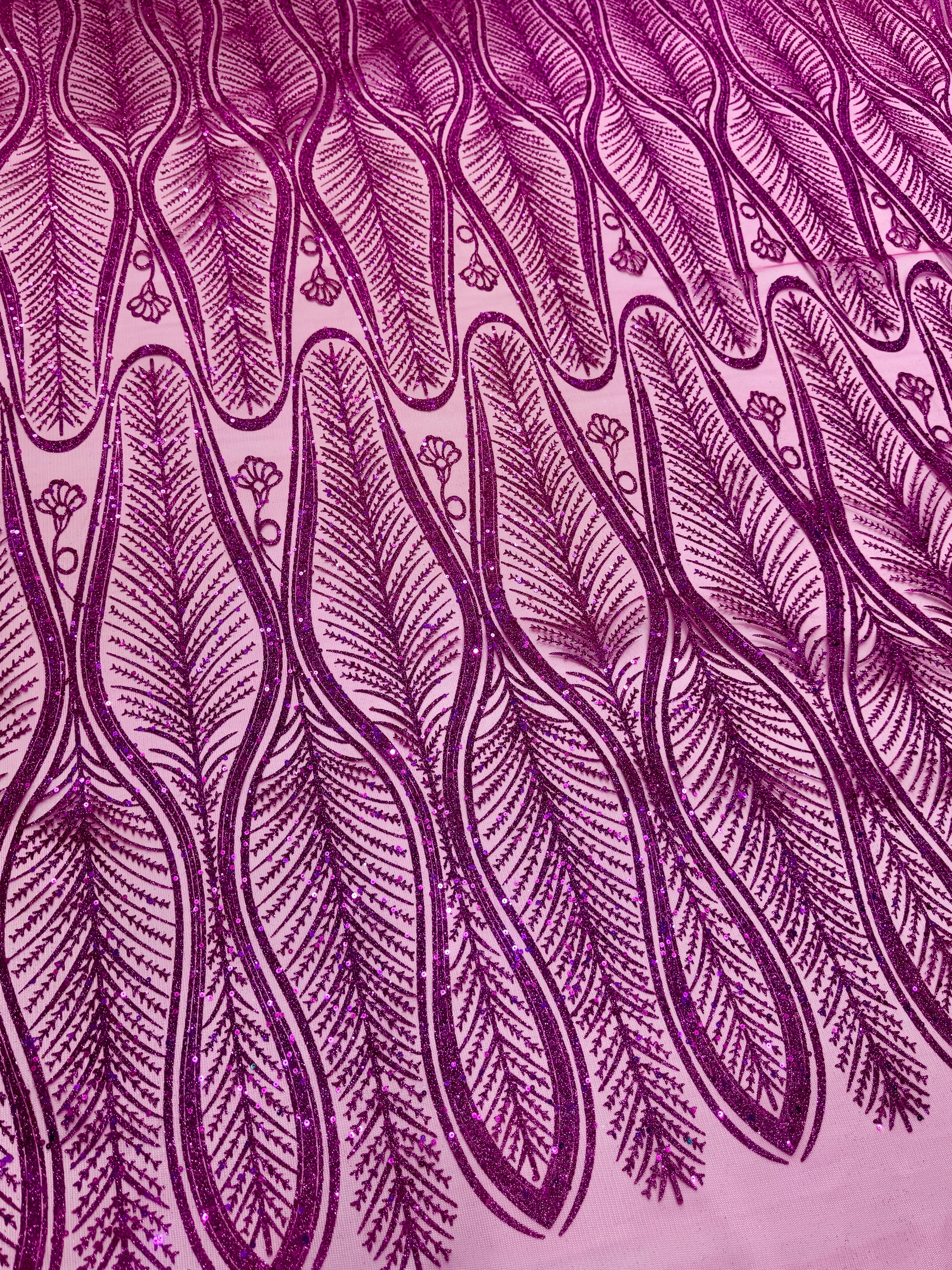 Magenta Glitter Sequin Geometric Lace - Image 9