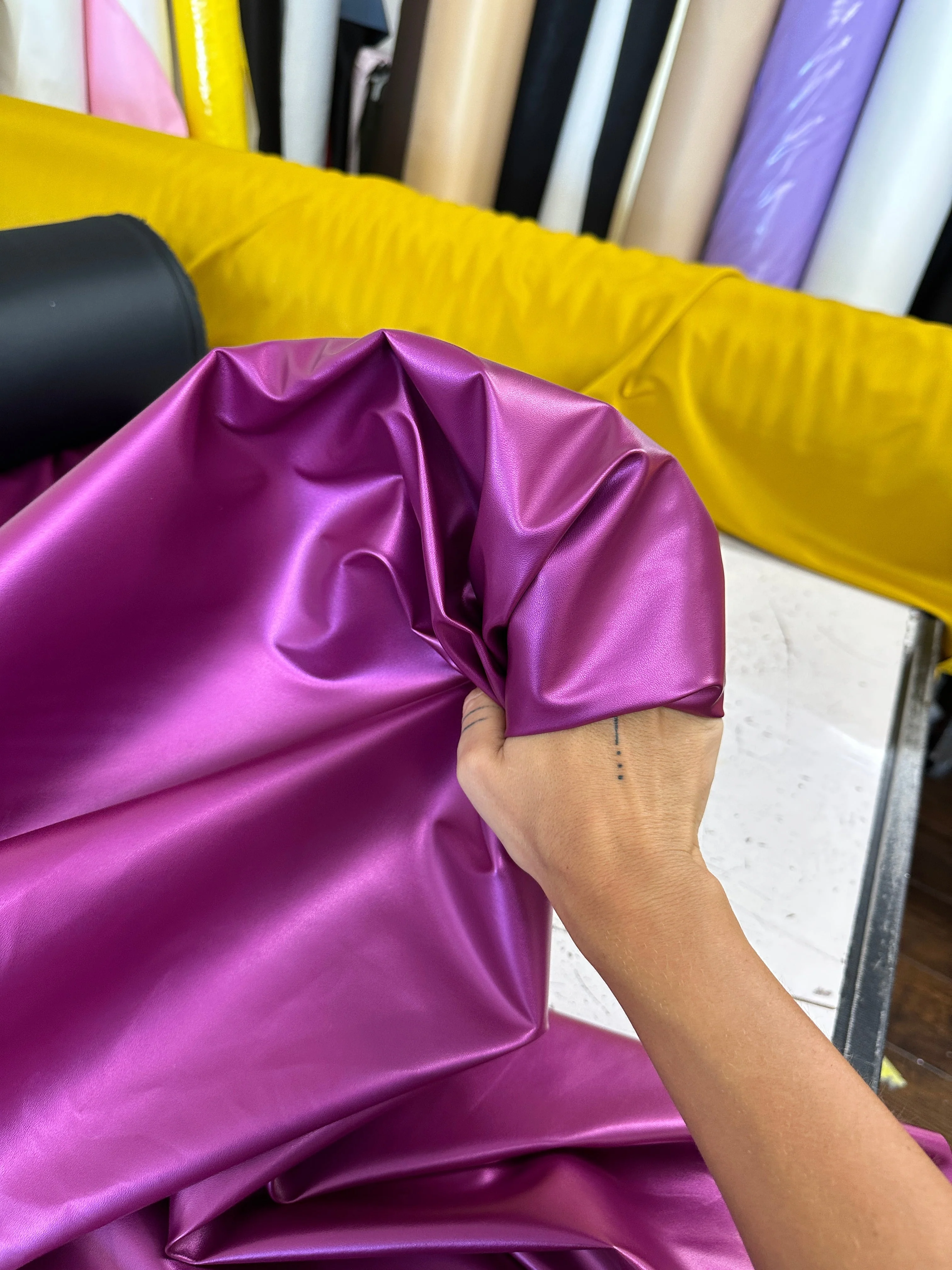 Magenta Metallic Stretch Faux Leather - Image 7