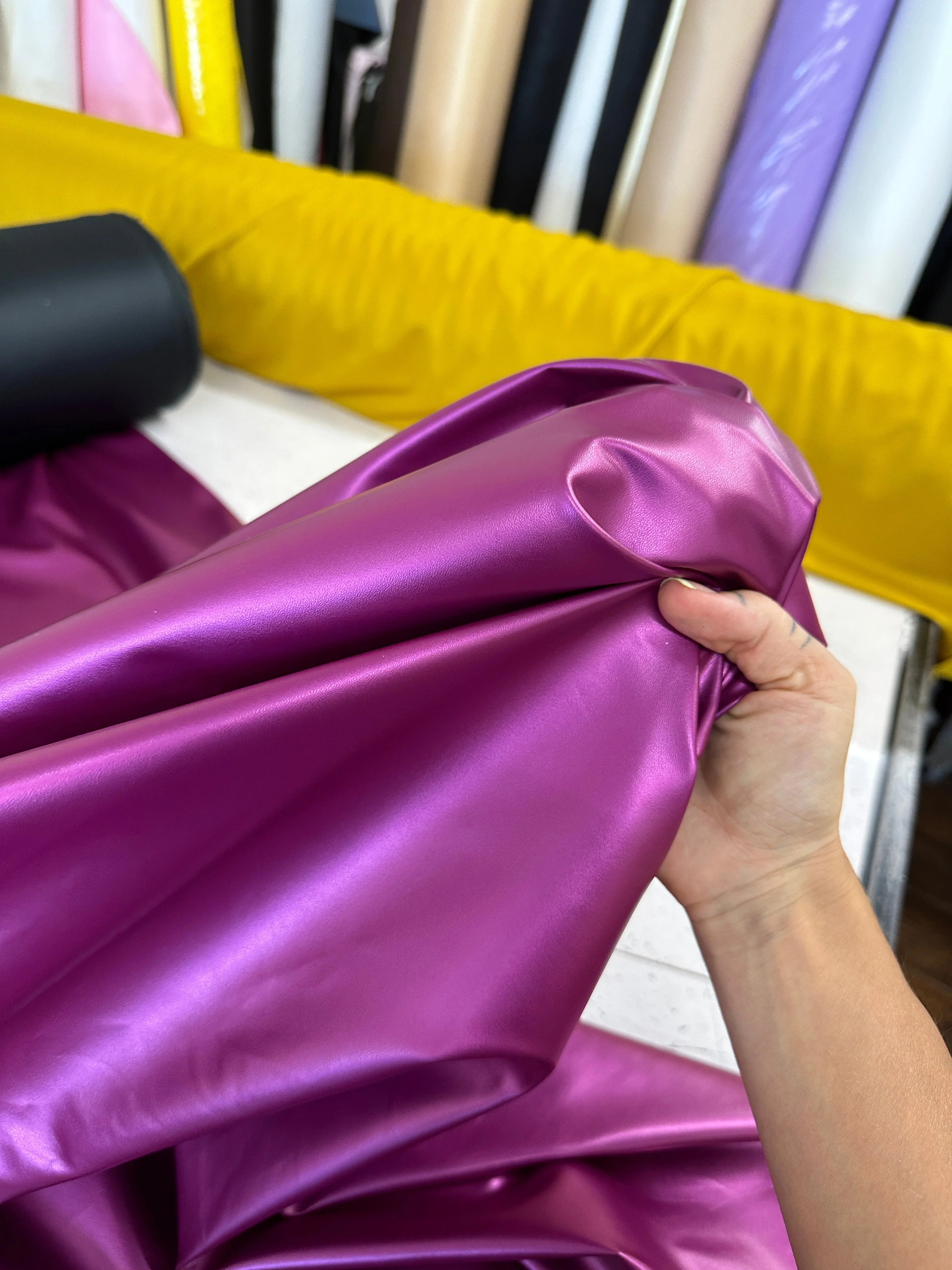 Magenta Metallic Stretch Faux Leather - Image 9
