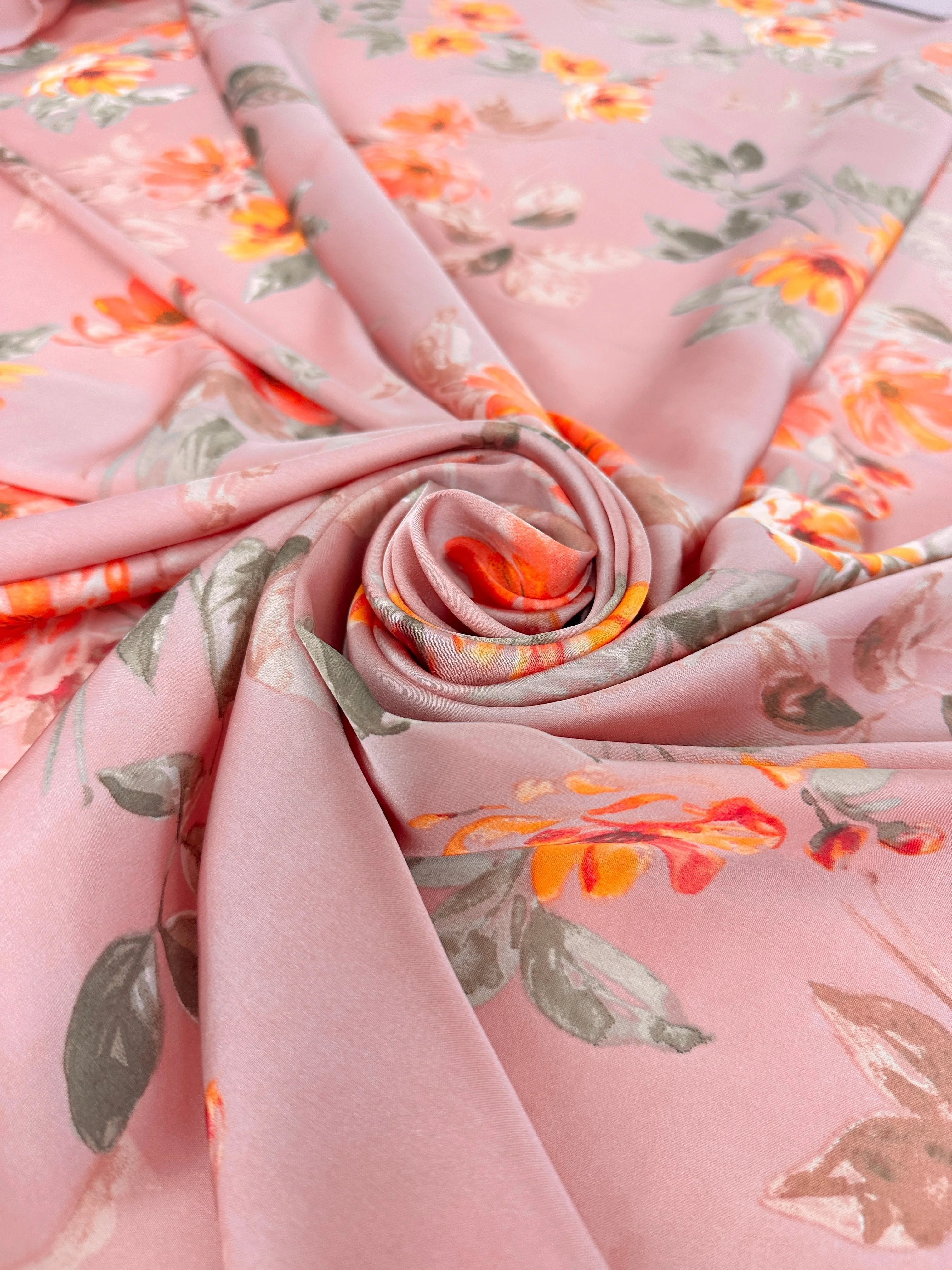 Mauve Floral Print Satin - Image 10