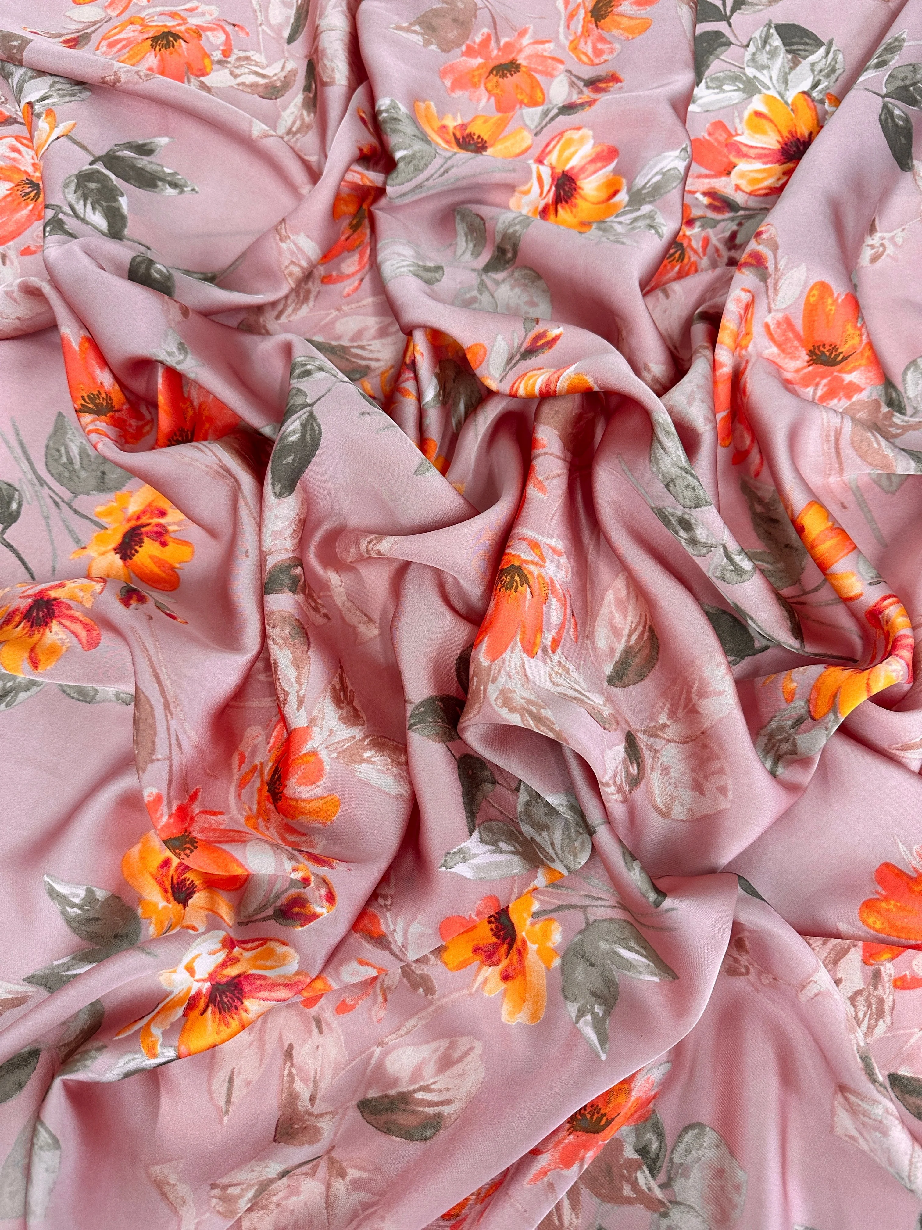 Mauve Floral Print Satin - Image 3