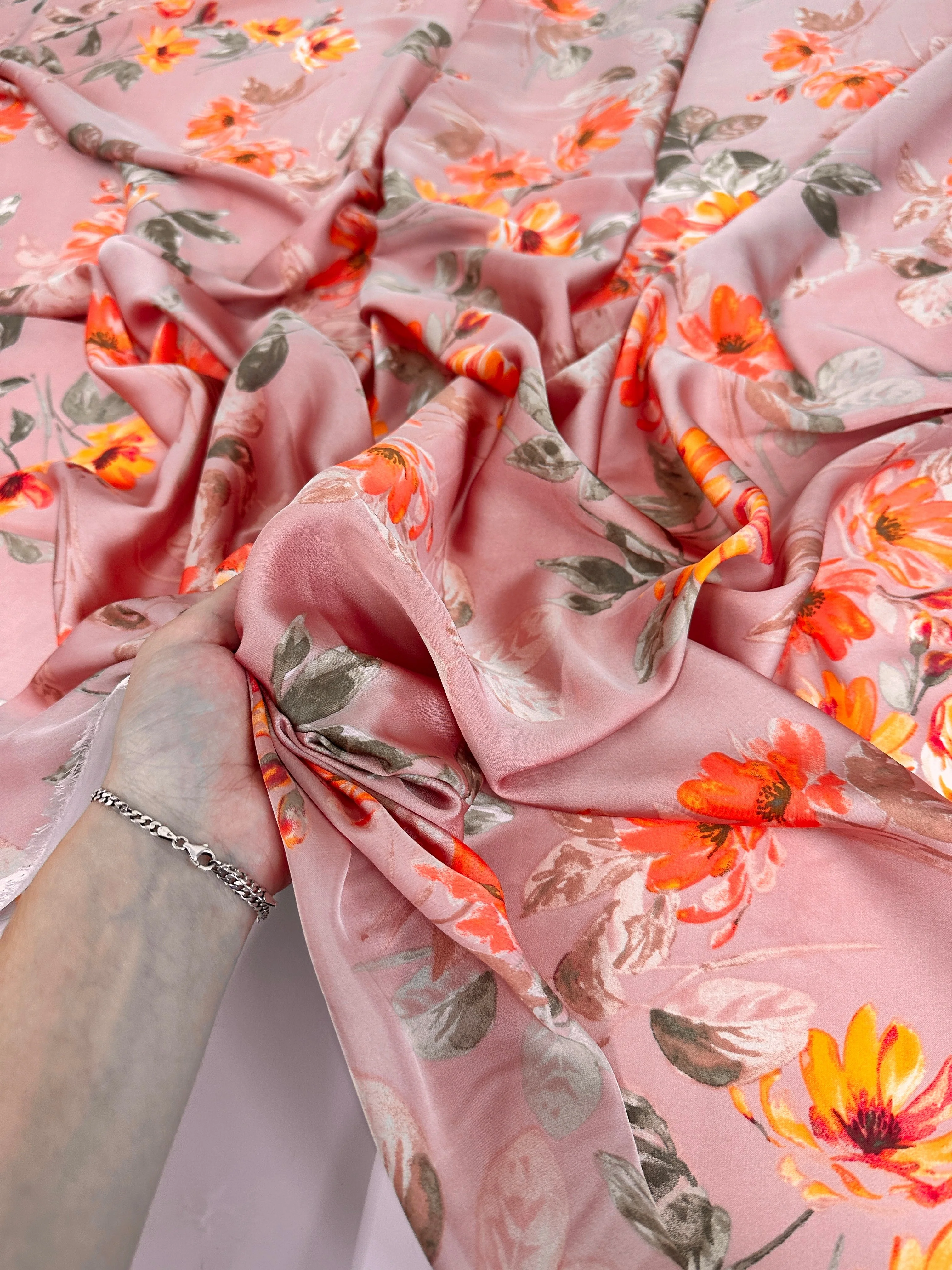 Mauve Floral Print Satin - Image 5