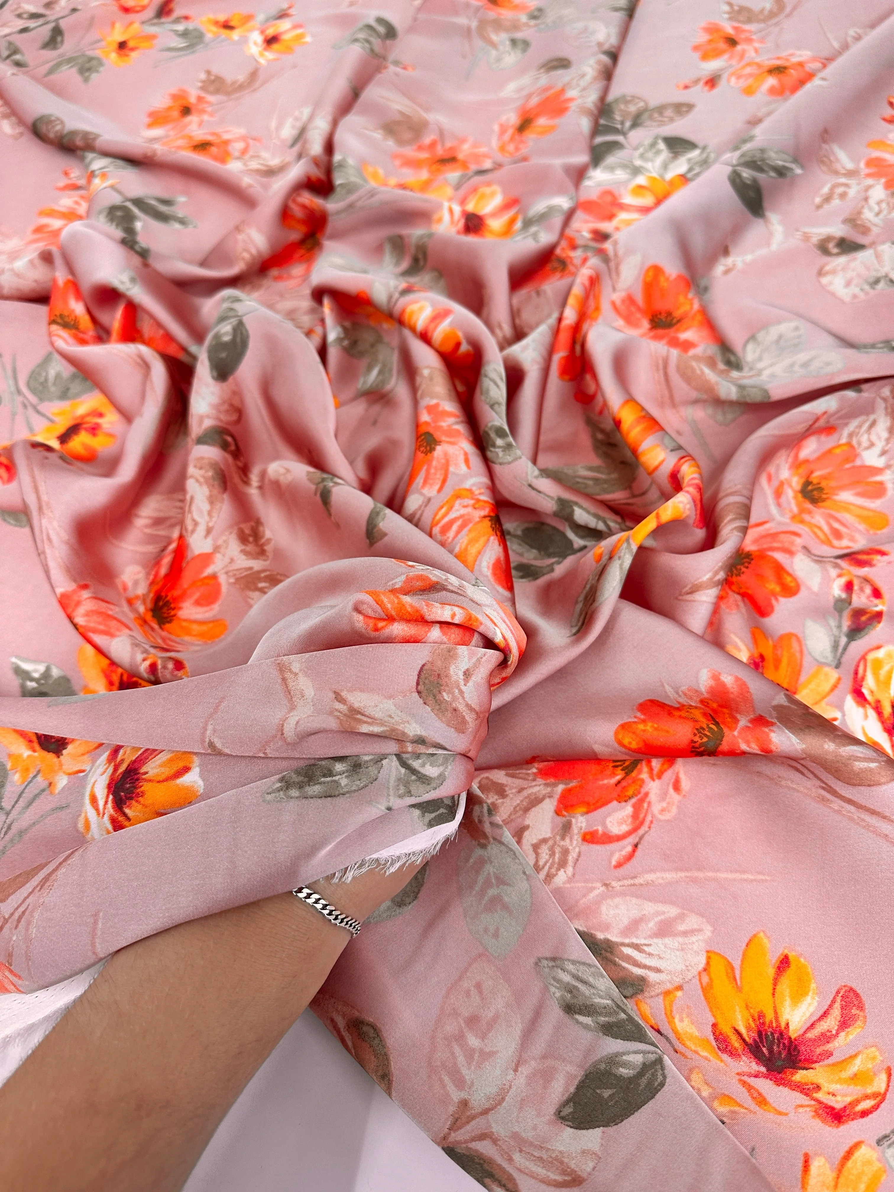 Mauve Floral Print Satin - Image 8
