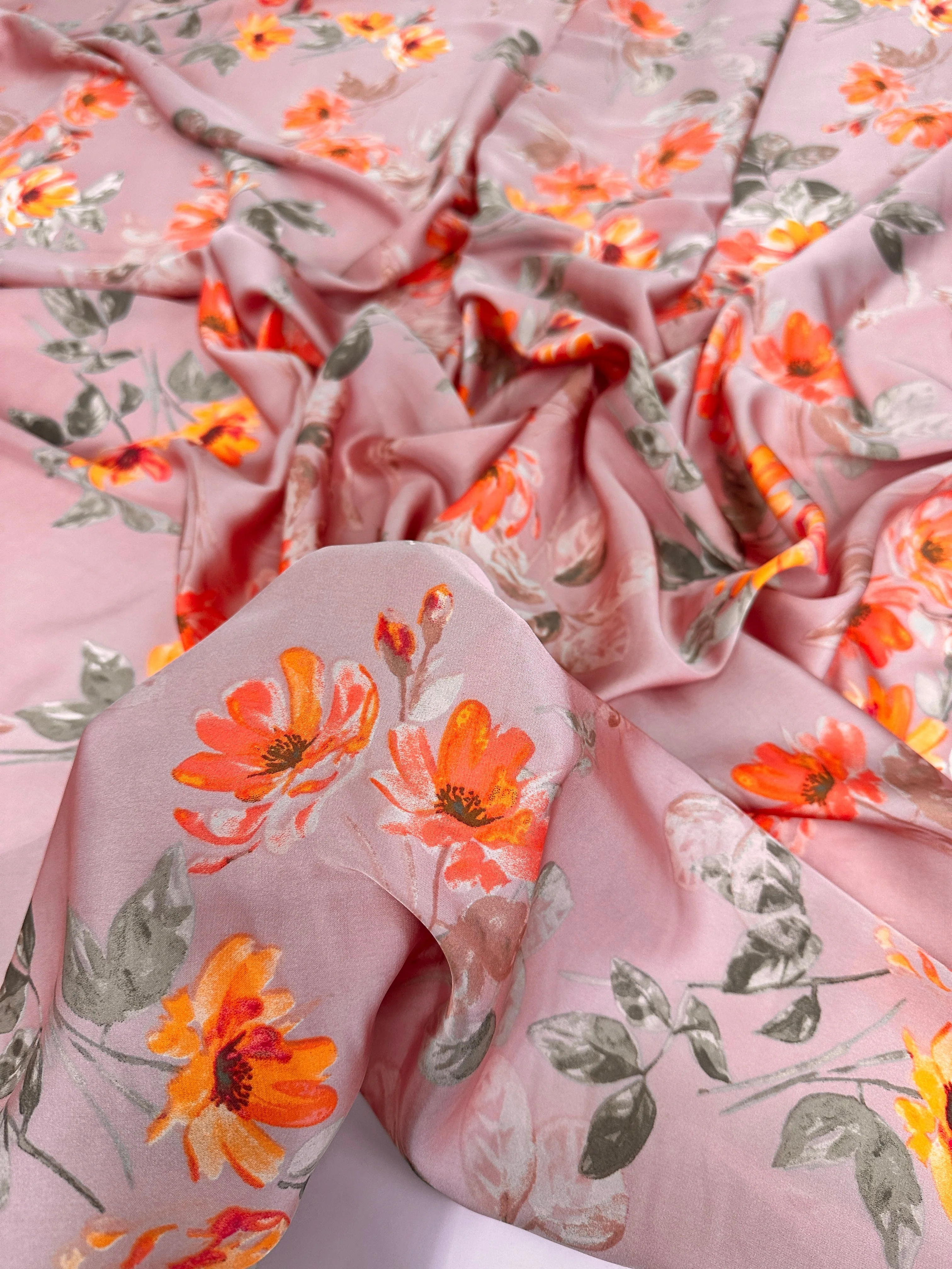 Mauve Floral Print Satin - Image 9