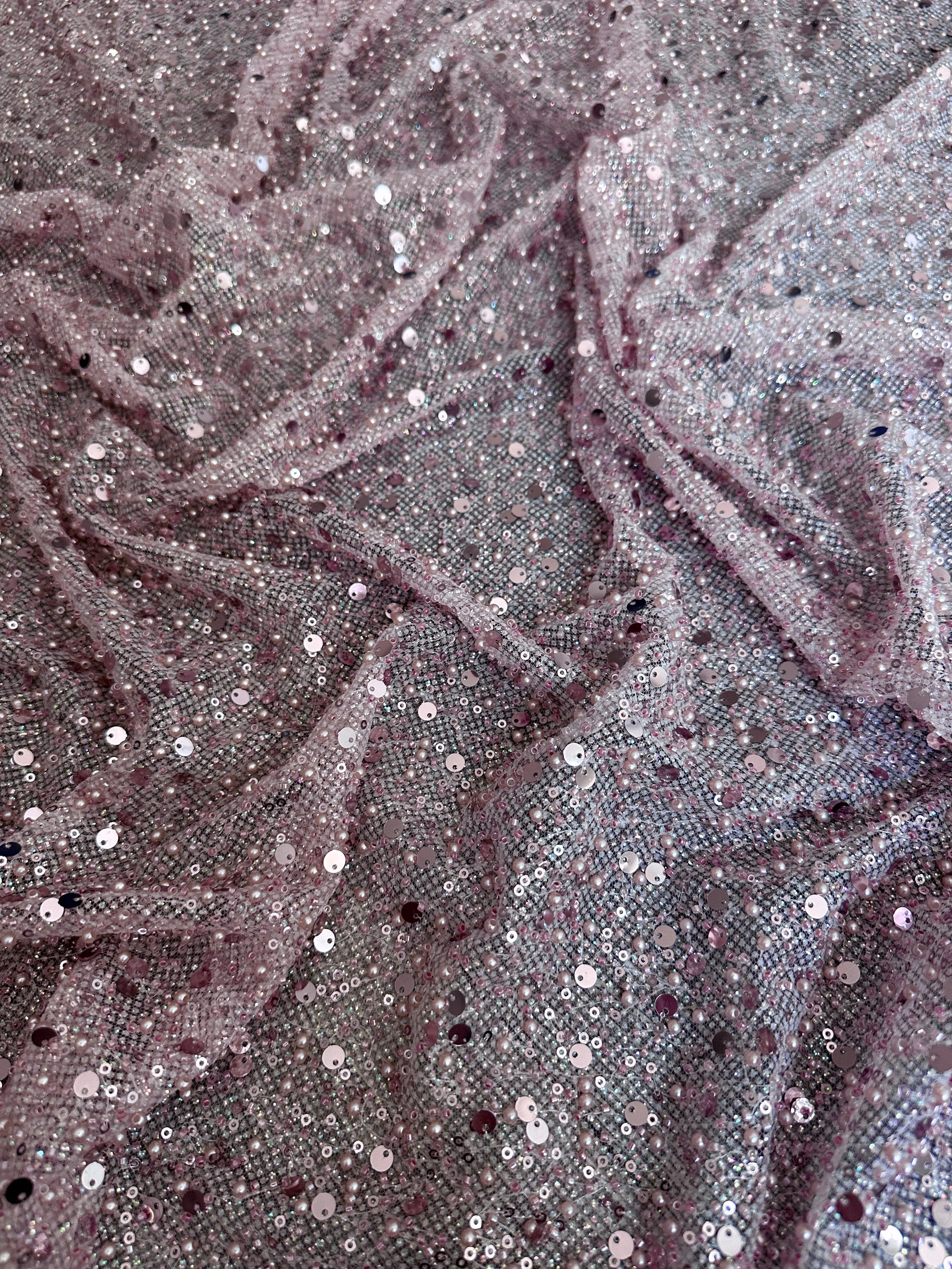Mauve Sequin Pearl Beaded Mesh - Image 2