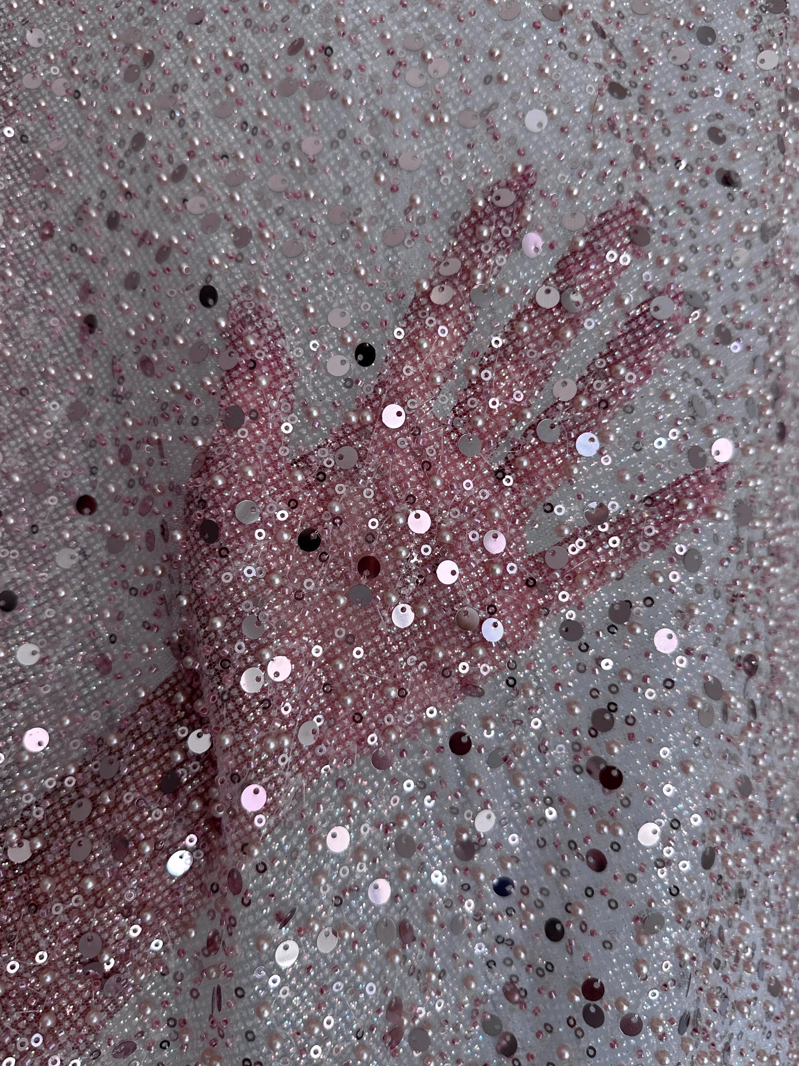 Mauve Sequin Pearl Beaded Mesh - Image 4