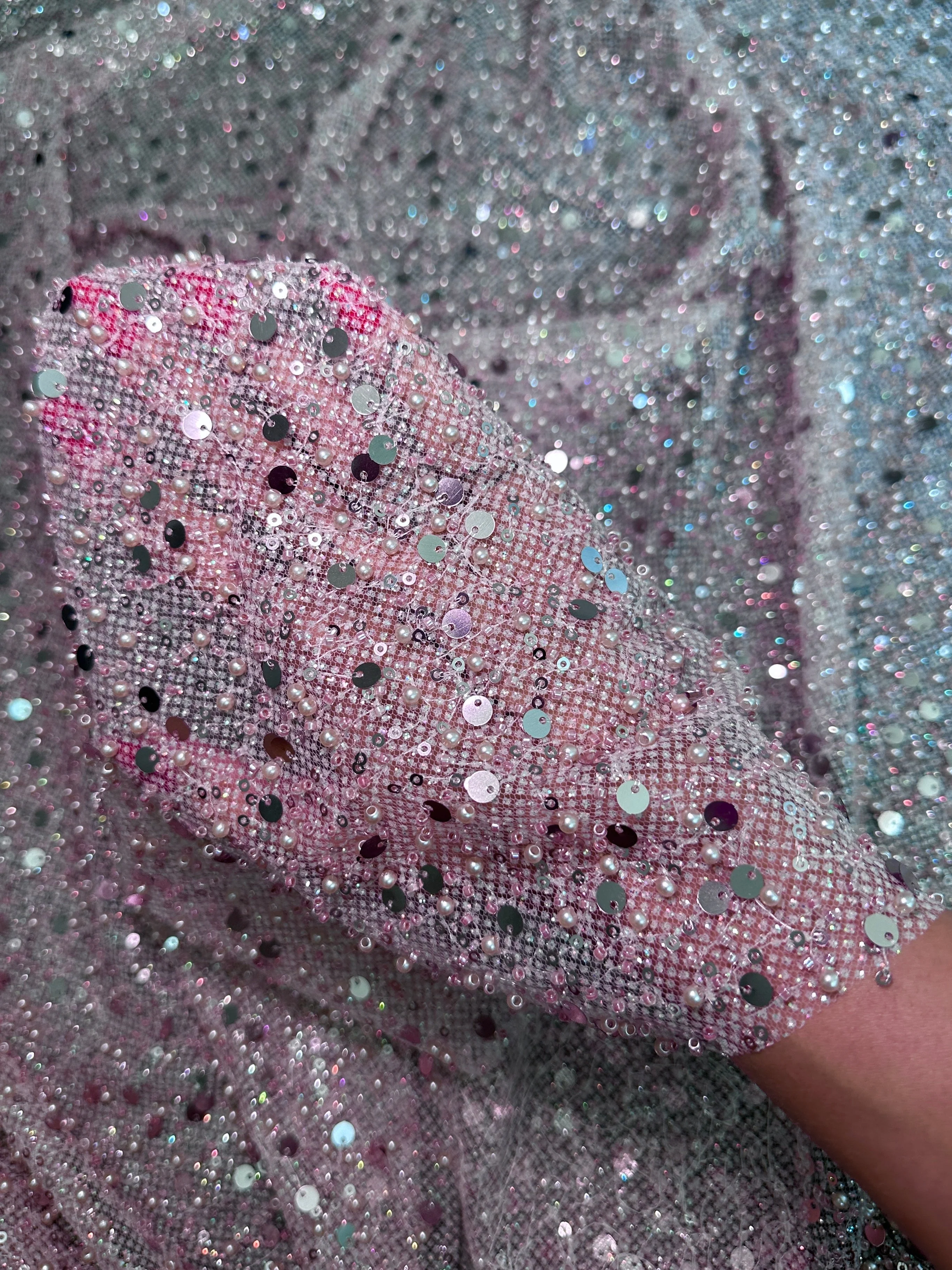 Mauve Sequin Pearl Beaded Mesh - Image 7