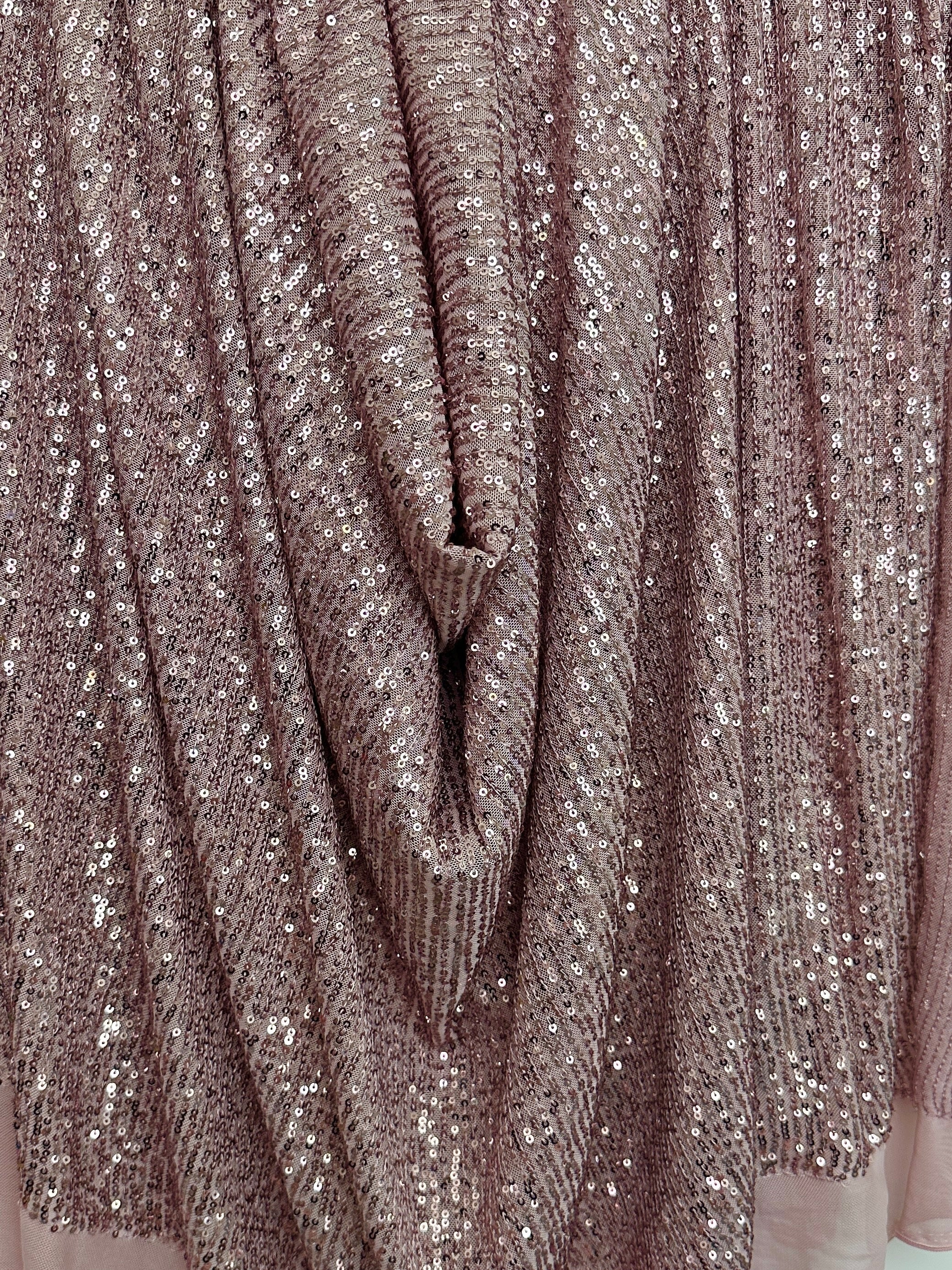 Mauve Striped Stretch Sequins on Mesh